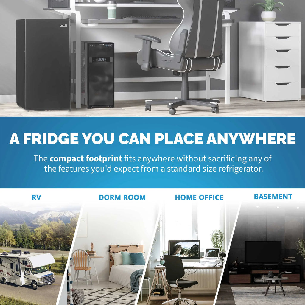 2025 Newair® Mini refrigerador compacto con congelador, 3,3 pies cúbicos – Negro