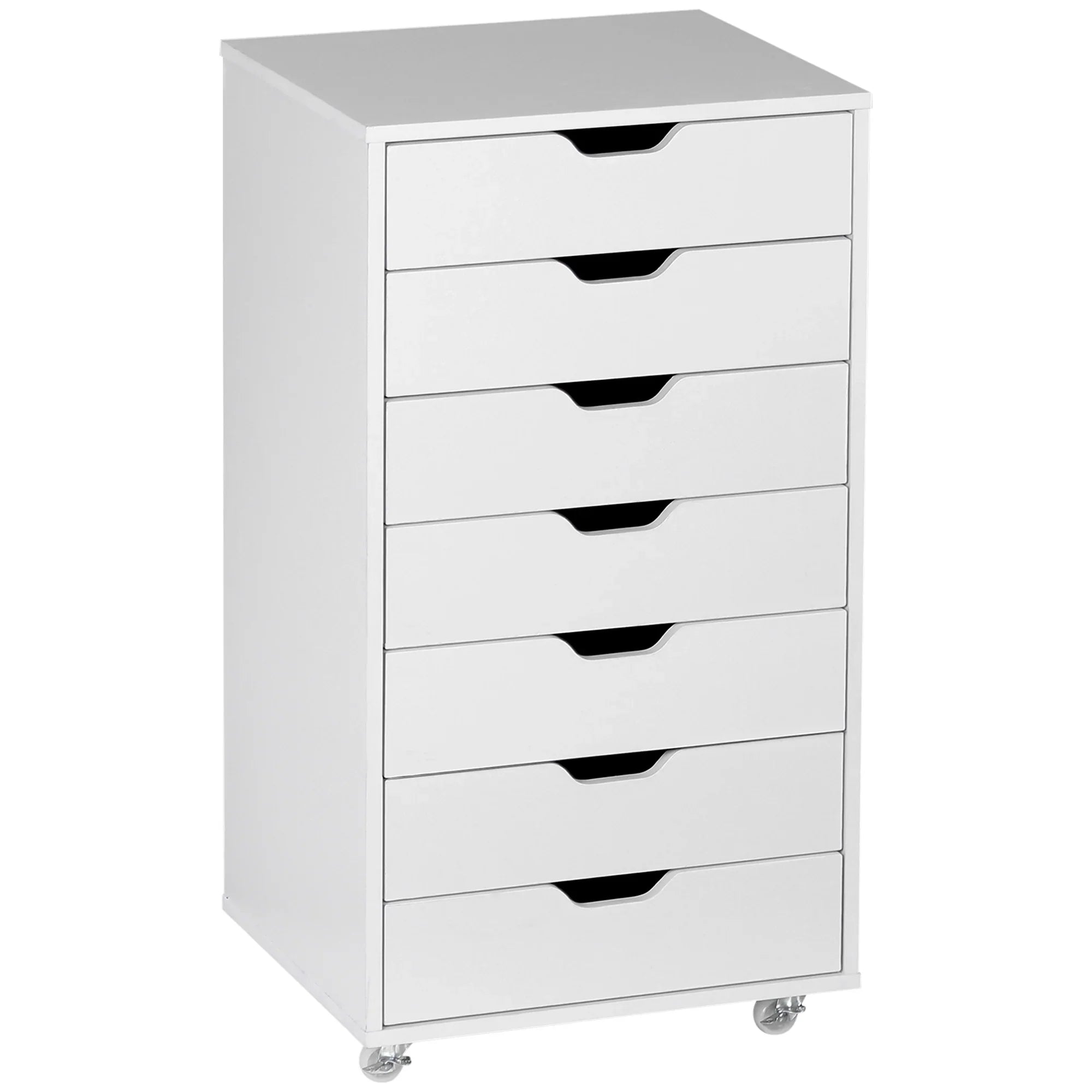 Cajonera Vertical de 7 Cajones, Mueble de Oficina Móvil con Ruedas, Blanco