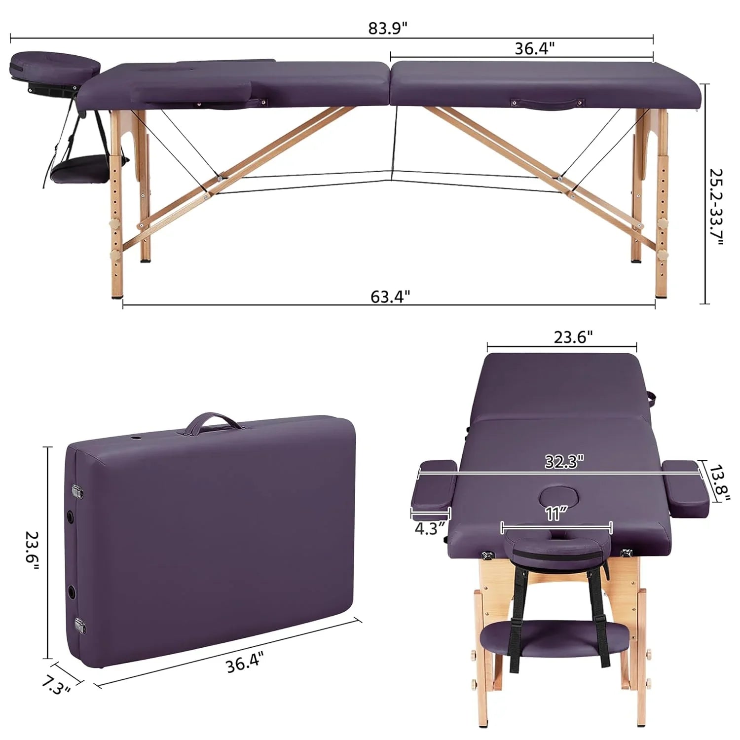 Mesa de Masajes Yaheetech – Mesa Plegable Portátil para Tratamientos, Pestañas, Spa – Mesa de Masaje Ajustable en 2 Secciones con Bolsa No Tejida, 24 pulgadas, Negra