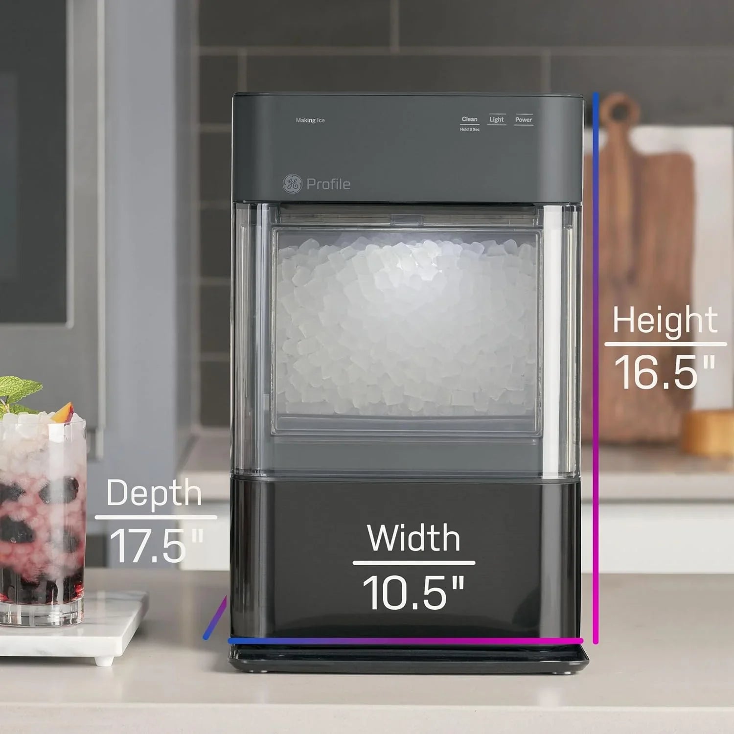 2025 GE Profile Opal 2.0 – Máquina de hielo tipo nugget con depósito de 0,75 galones, acero inoxidable