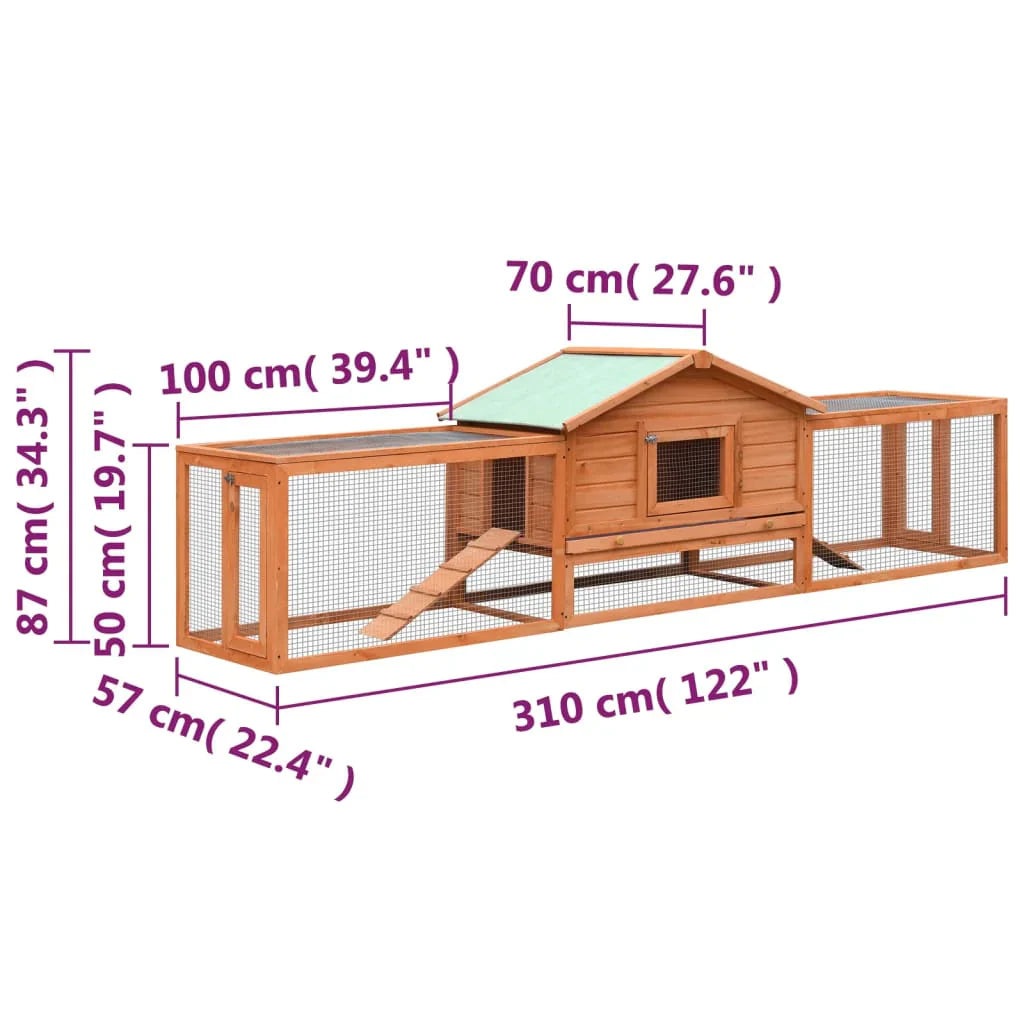 2025 Conejera para conejos 303 x 60 x 86 cm con recinto – Conejera de madera maciza con zona de libertad