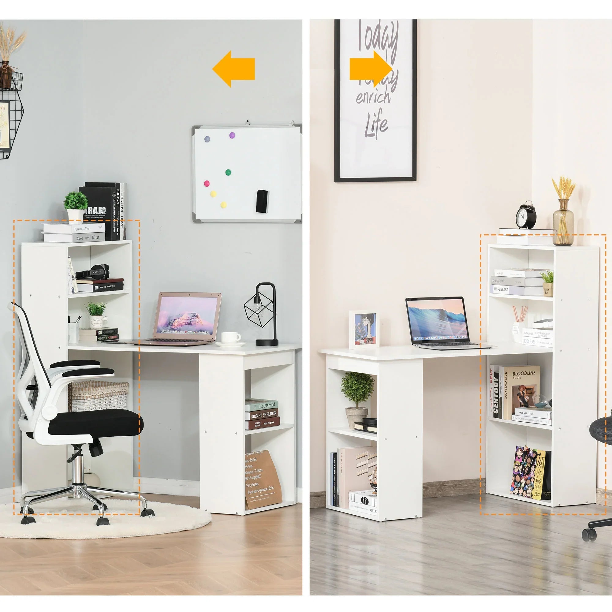 Escritorio de Ordenador Moderno de 120 cm con Estantería, Mesa de Estudio y Estación de Trabajo con 6 Estantes, Blanco
