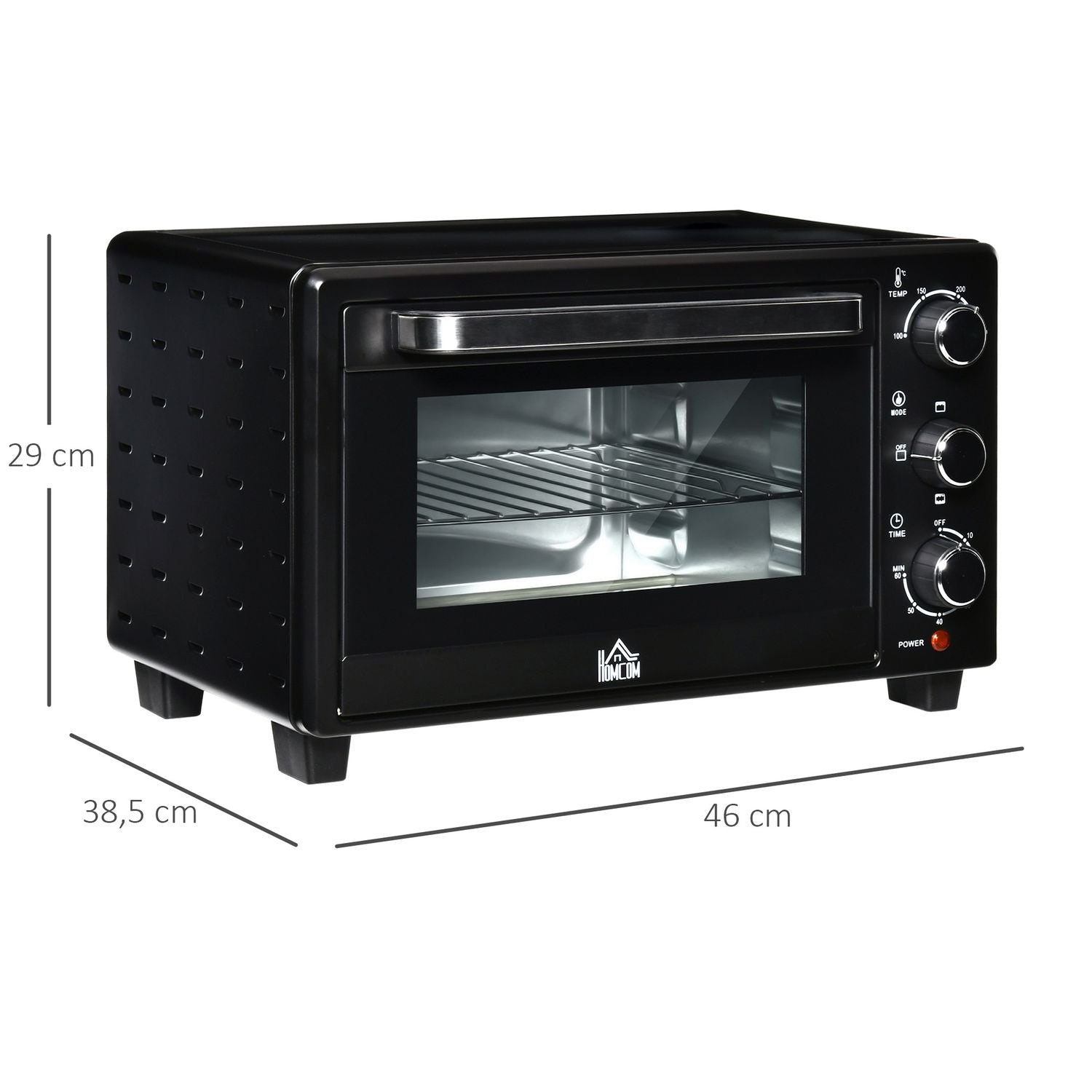 Horno Eléctrico De Sobremesa De Metal Y Vidrio Templado Homcom Negro
