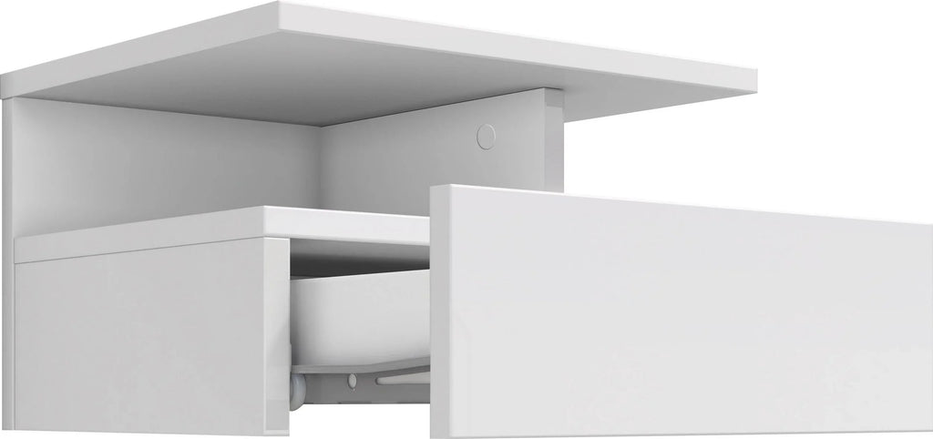 Mesita de noche suspendida Roma blanco brillante, con diseño minimalista de 35,5 cm de ancho