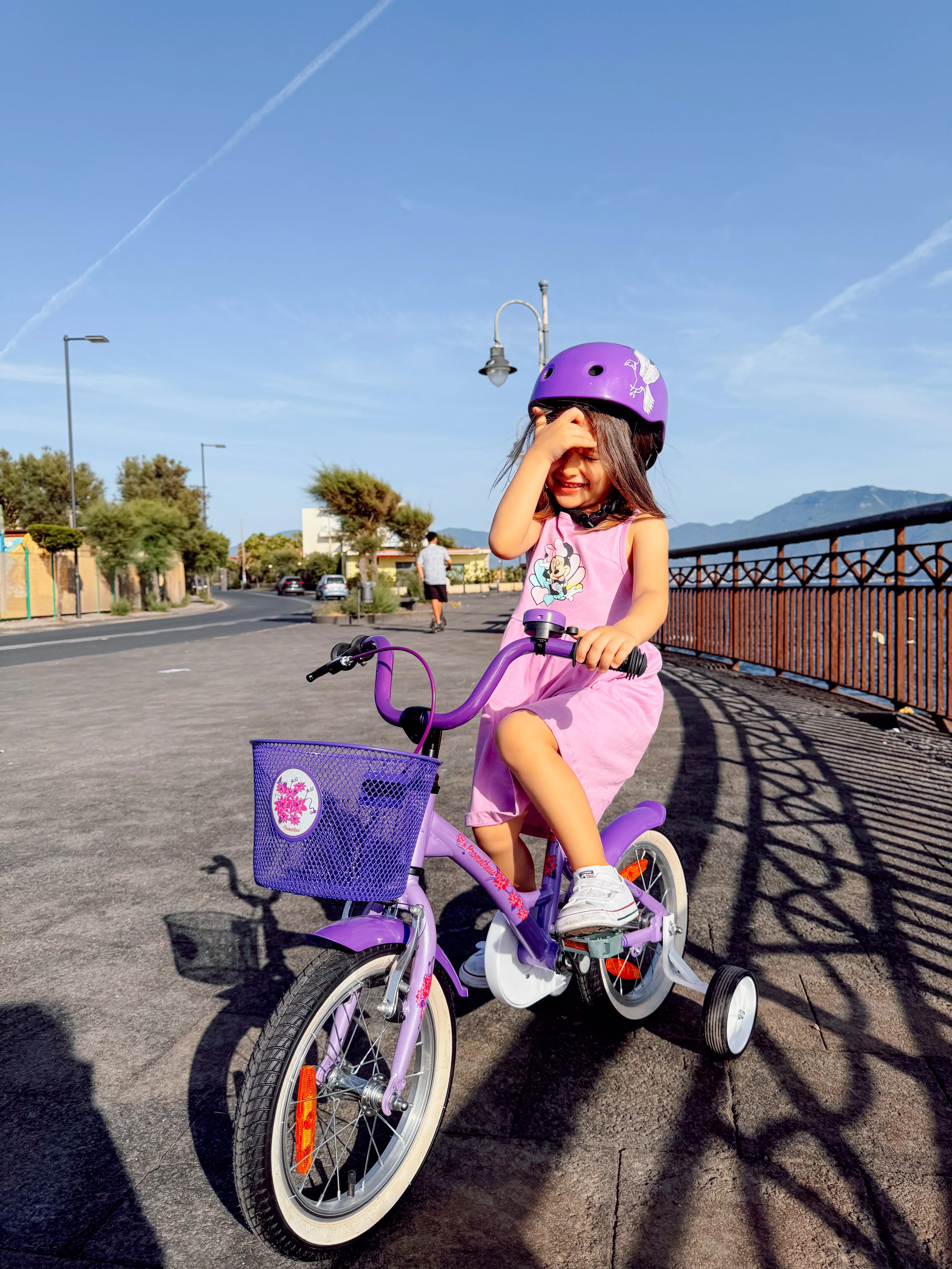 2025 Bicicleta Infantil de 14 Pulgadas con Ruedas de Apoyo, Violeta y Blanco, desde 3-4 Años