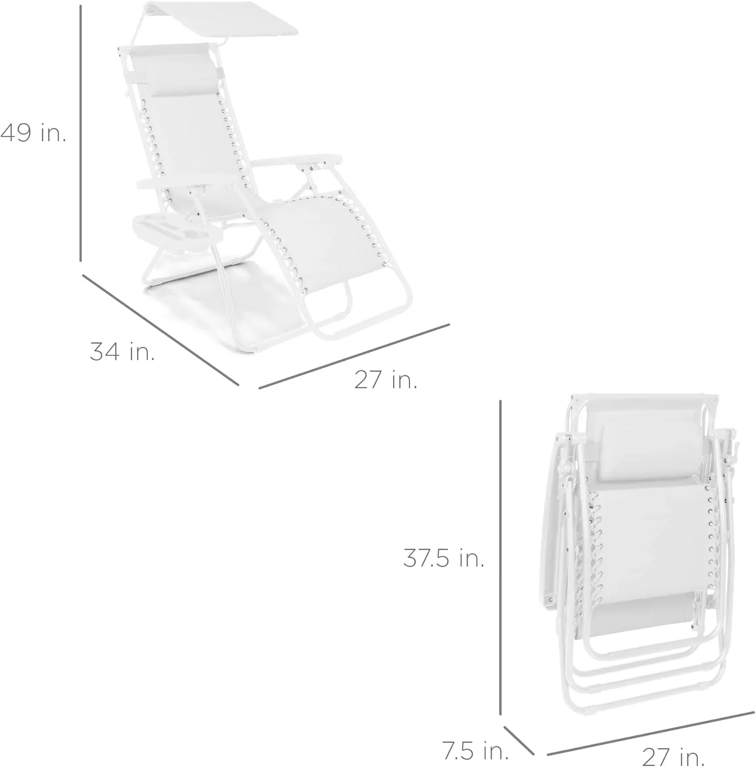 Best Choice Products – Silla Reclinable de Patio con Gravedad Cero, Ajustable y Plegable para Exteriores con Dosel, Almohada Cervical y Bandeja Lateral, Textileno – Azul Pavo Real