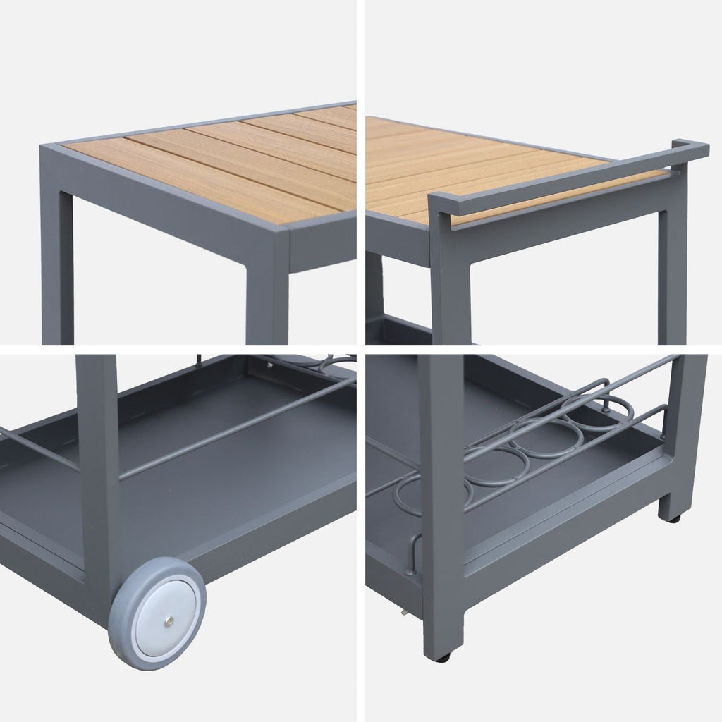 Mesa Exterior De Aluminio Con Ruedas Y Asa, 84cm, Antracita