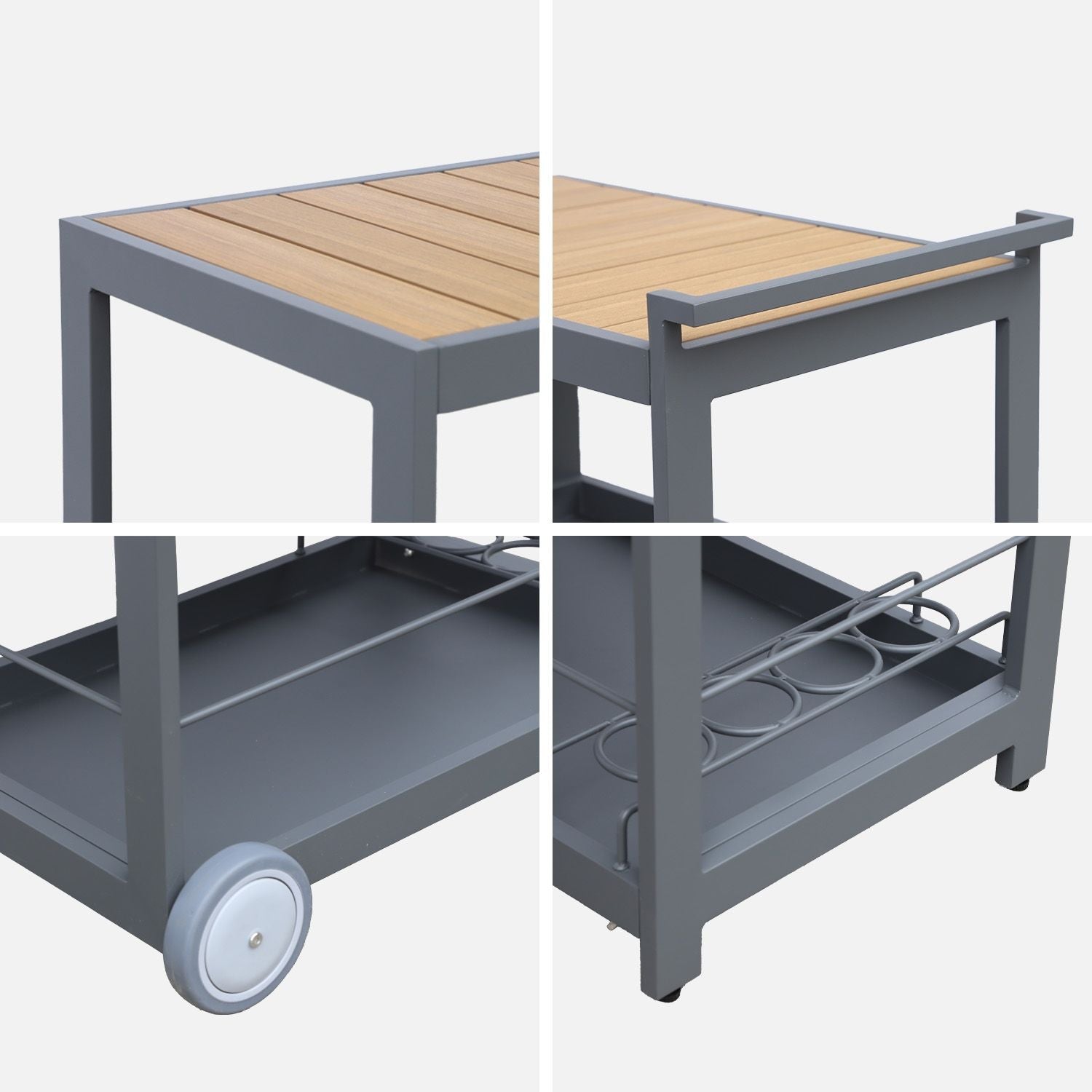 Mesa Exterior De Aluminio Con Ruedas Y Asa, 84cm, Antracita