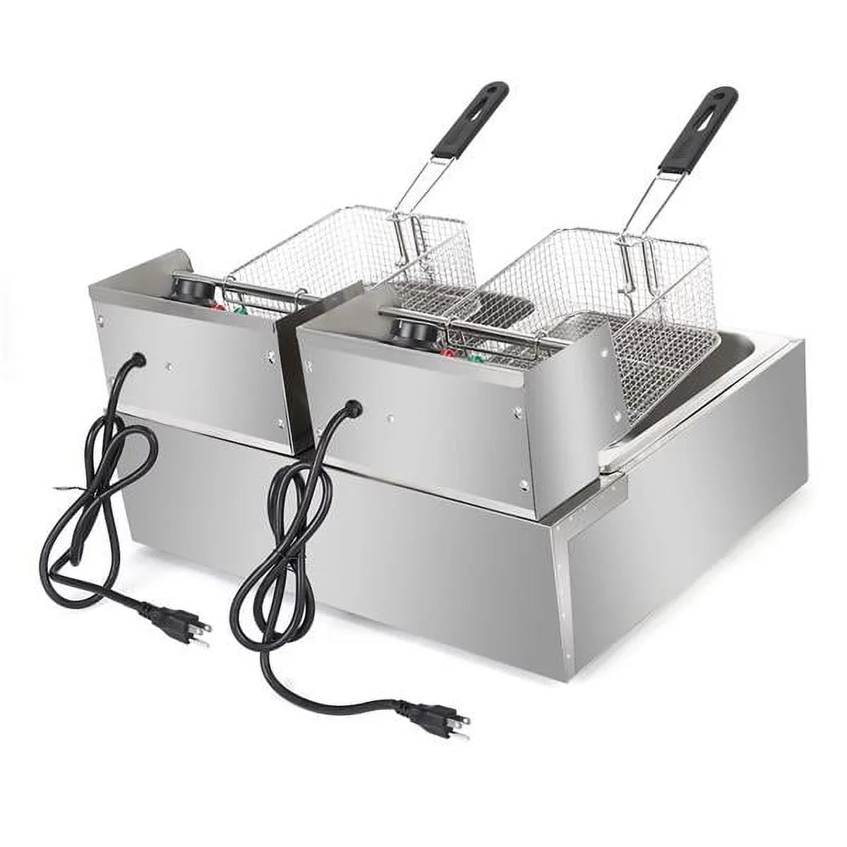 Freidora eléctrica de sobremesa con doble tanque de acero inoxidable - Gran capacidad - Electrodoméstico de sobremesa - Freidora industrial con tanque grande para papas fritas (12.7 cuartos/12 L, 5000 W)
