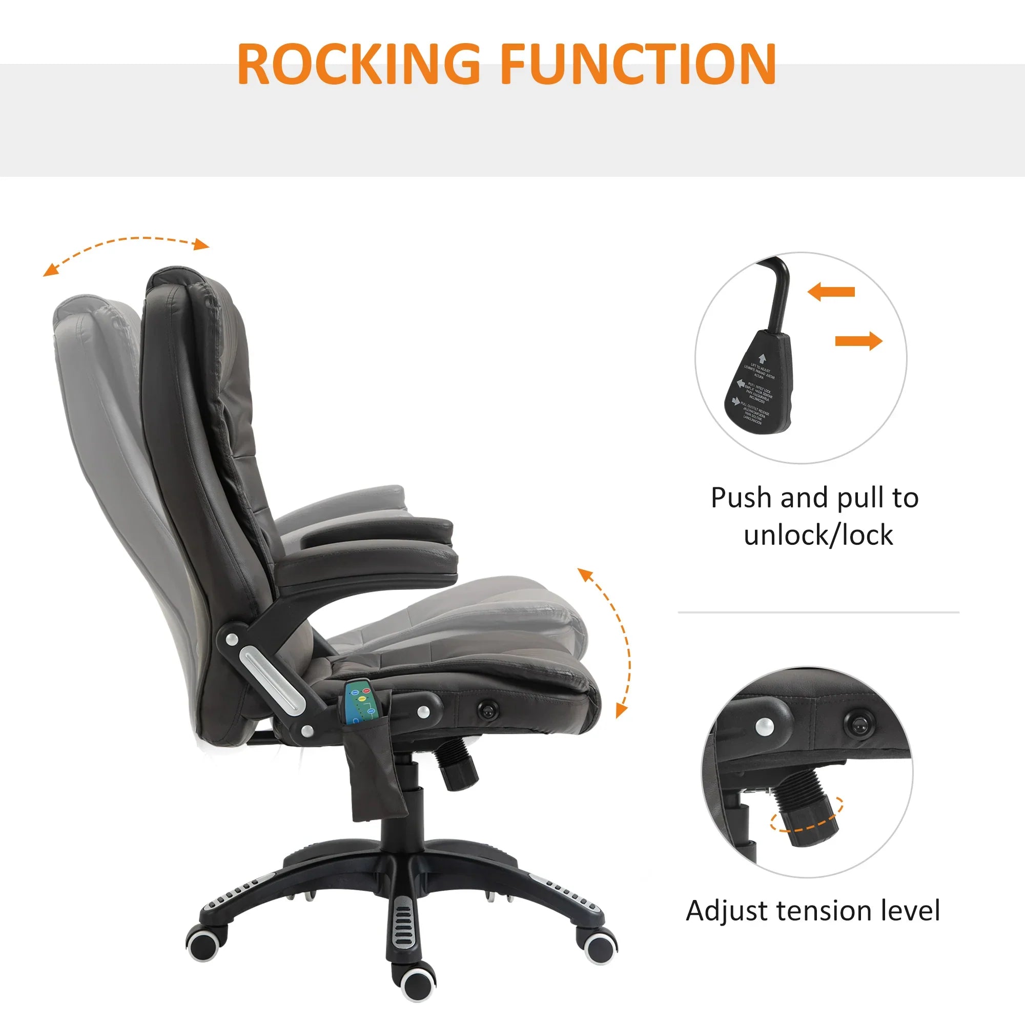 Silla de oficina ejecutiva con masaje y calefacción, sillón de oficina de cuero PU con respaldo alto, marrón