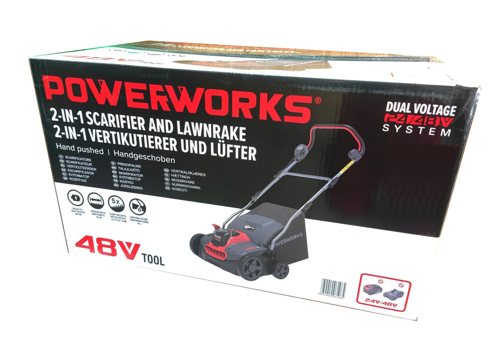 2025 Aireador / Escarificador inalámbrico Powerworks PD48SC 48V sin batería ni cargador