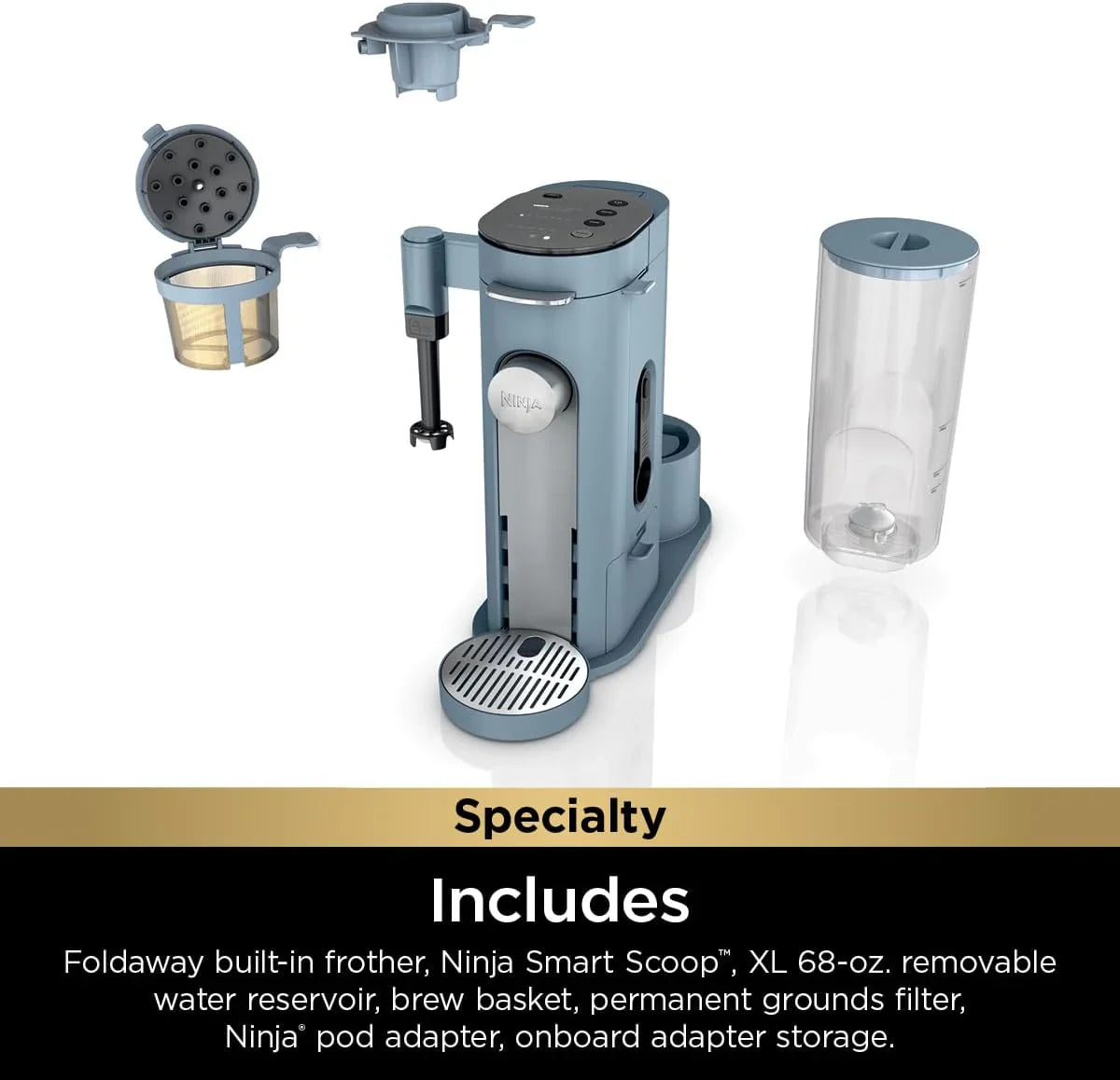 2025 Cafetera de porción individual Ninja Pods & Grounds, compatible con K-Cup, prepara café molido o cápsulas, diseño compacto, depósito de 56 oz, tamaños de taza de 6 oz a 24 oz para viaje, café frío, color piedra, modelo PB041ST