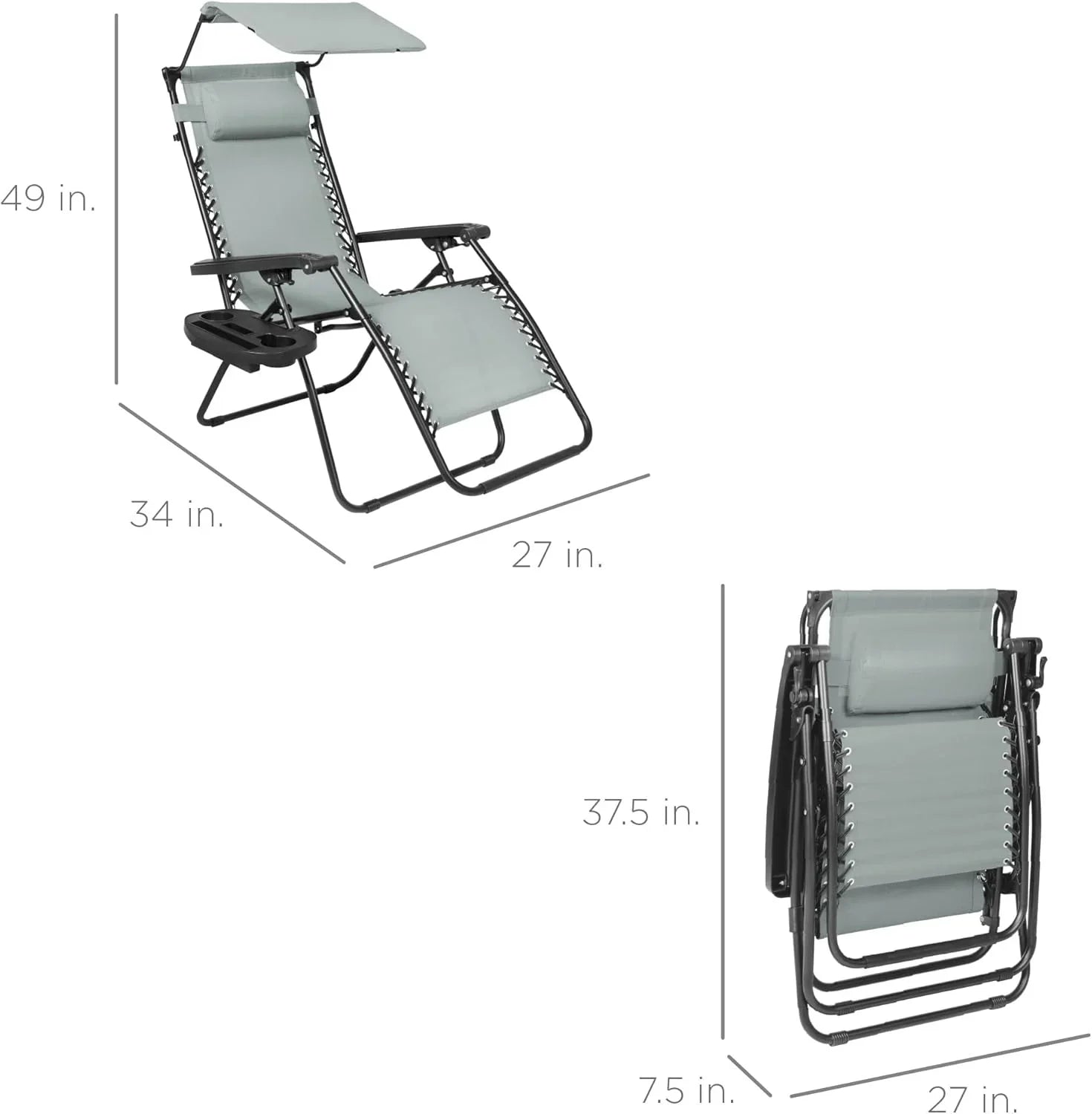 Best Choice Products – Silla Reclinable de Patio con Gravedad Cero, Ajustable y Plegable para Exteriores con Dosel, Almohada Cervical y Bandeja Lateral, Textileno – Azul Pavo Real