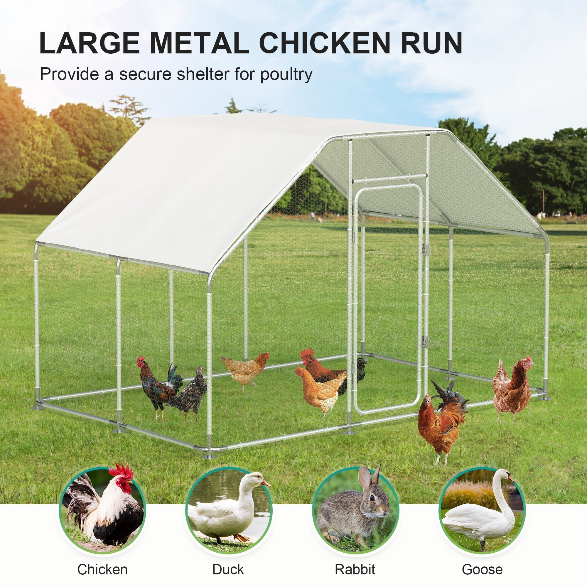 2025 Gran Jaula de Metal para Pollos en Espiral con Cubierta Impermeable y Anti-UV para Exteriores – Capacidad para 16 Aves