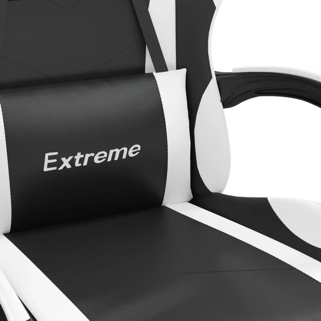 2025 Silla gaming giratoria reposapiés cuero sintético negro blanco V8635