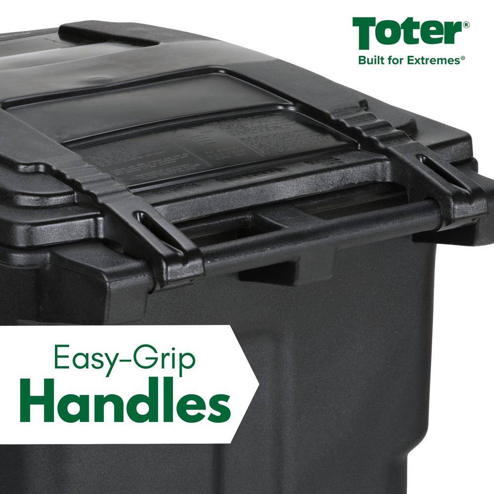 2025 Contenedor de basura exterior Toter de 64 galones con ruedas y tapa fija – Negro
