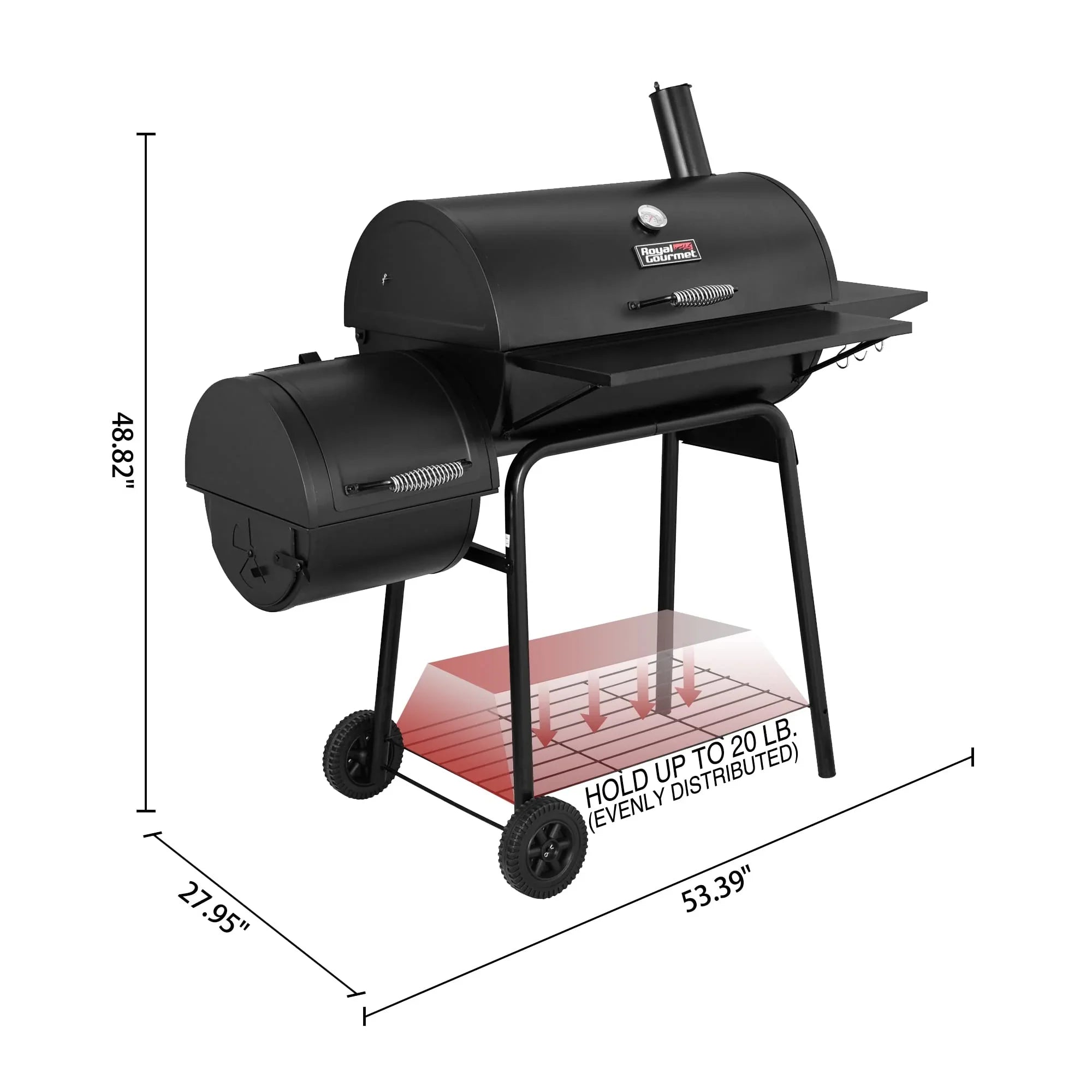 2025 Royal Gourmet Parrilla de Carbón BBQ de 30" y Ahumador Lateral