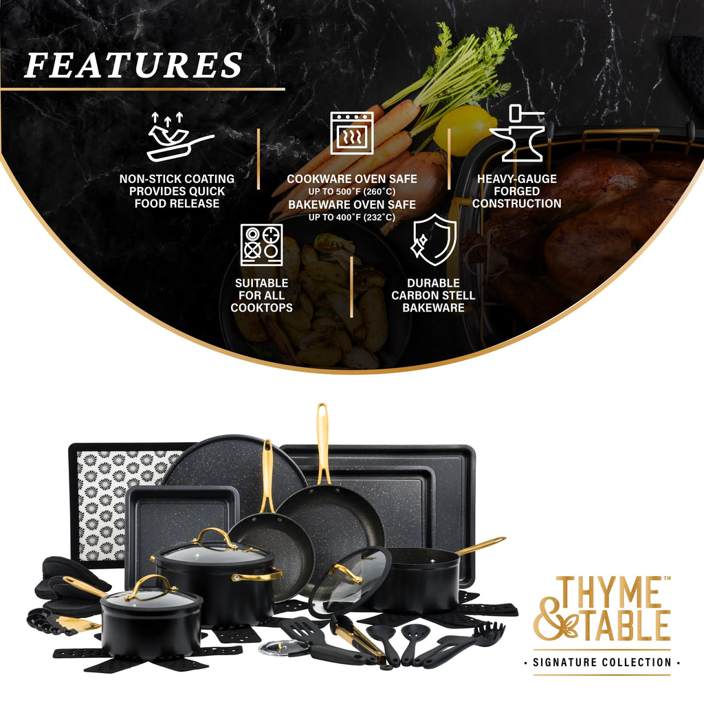 Juego de utensilios de cocina antiadherentes Thyme & Table de 32 piezas, color negro