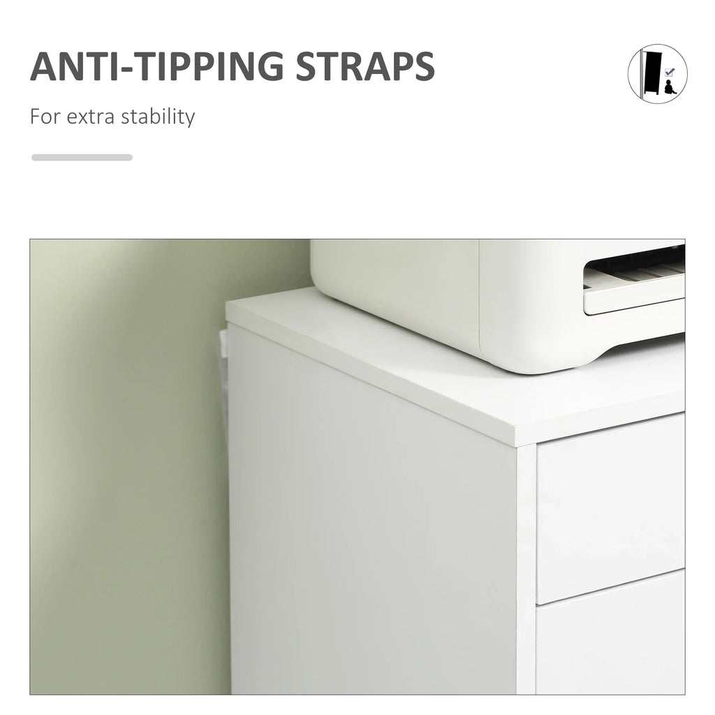 Cajonera Vertical de 7 Cajones, Mueble de Oficina Móvil con Ruedas, Blanco