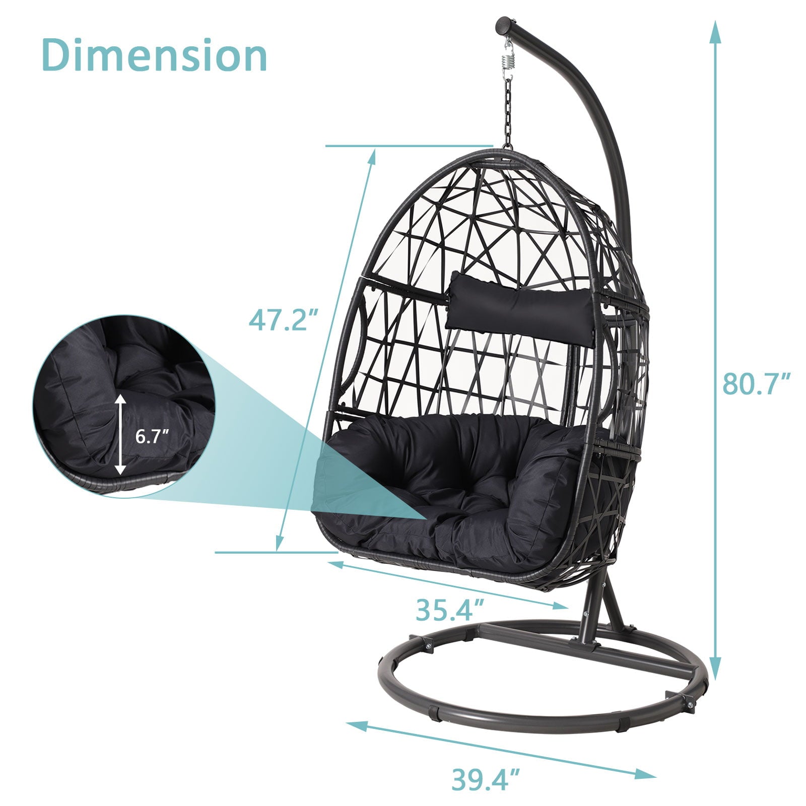 Silla Colgante Tipo Huevo Haverchair con Soporte para Exteriores, Patio, Mimbre y Cojín