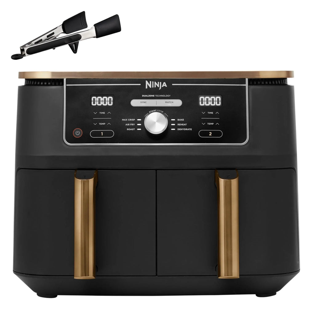 2025 Ninja Foodi MAX Freidora de Aire Doble Zona, 9,5 L, 2 Compartimentos, con Pinza, Recubrimiento Antiadherente, Cestas Aptas para Lavavajillas, 6 en 1, Exclusividad Amazon, Cobre/Negro AF400EUCP