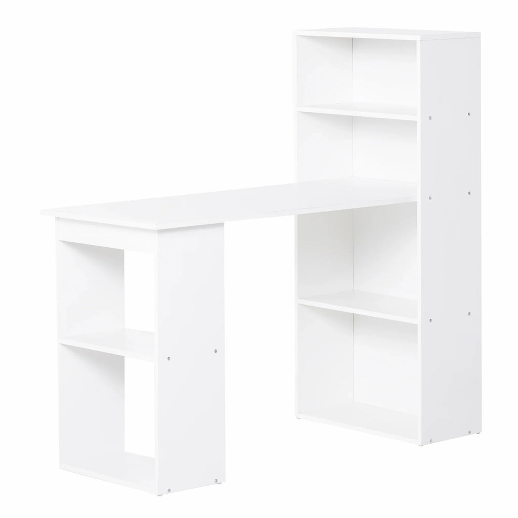 Escritorio de Ordenador Moderno de 120 cm con Estantería, Mesa de Estudio y Estación de Trabajo con 6 Estantes, Blanco