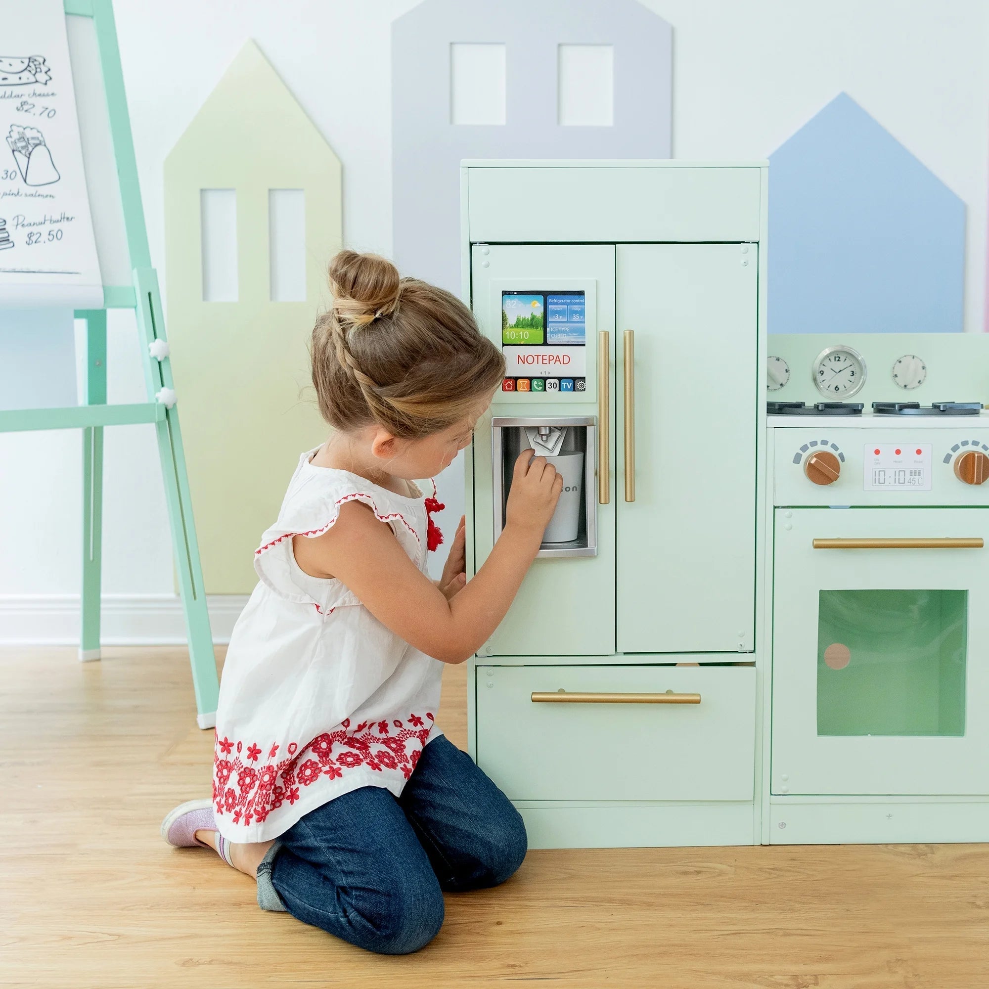 2025 Cocina de Juguete Teamson Kids Little Chef Charlotte con Refrigerador Independiente, Unidad de Cocina Separada y Características Interactivas, Mint