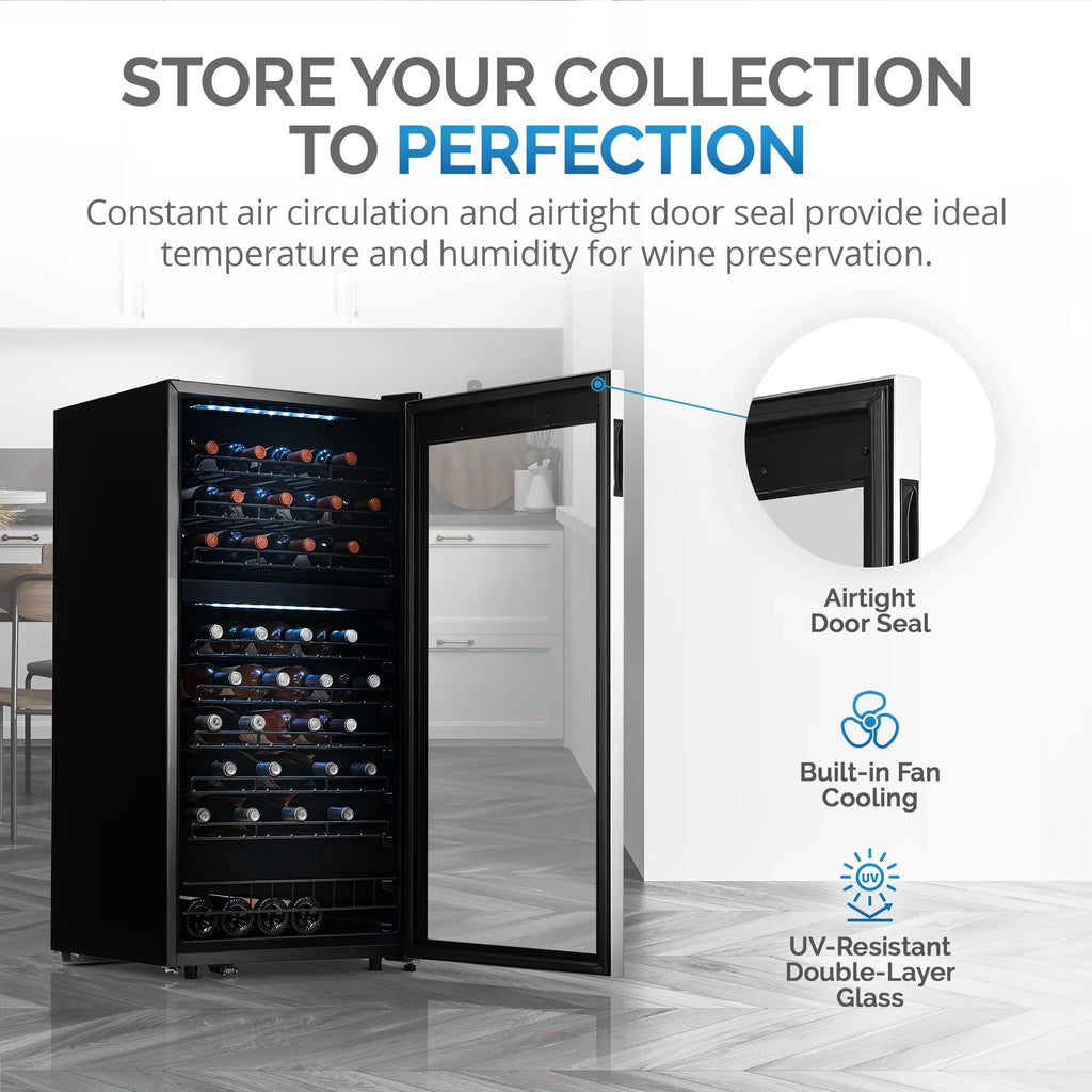 2025 Refrigerador de Vinos Independiente Newair® de Acero Inoxidable – 76 Botellas – 23" con Doble Zona