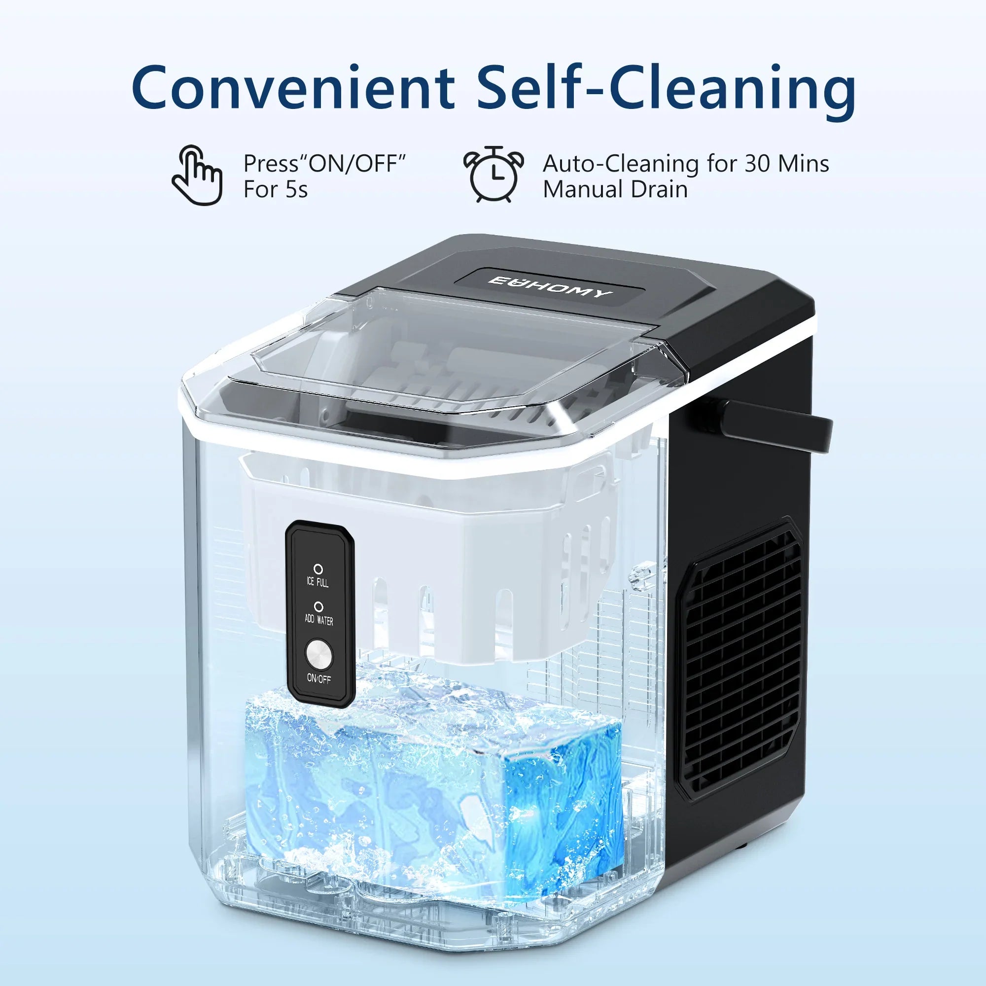 2025 Máquina de hielo de encimera EUHOMY – 12 kg/24 h, portabilidad incomparable