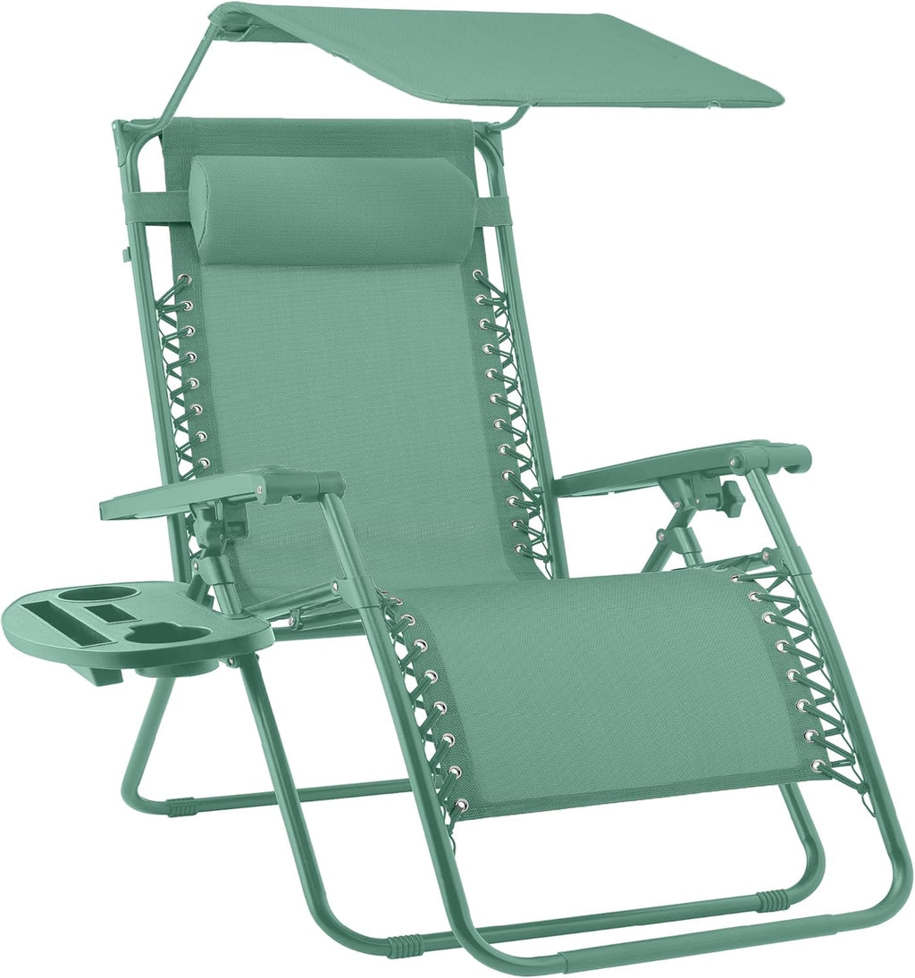 Best Choice Products – Silla Reclinable de Patio con Gravedad Cero, Ajustable y Plegable para Exteriores con Dosel, Almohada Cervical y Bandeja Lateral, Textileno – Azul Pavo Real