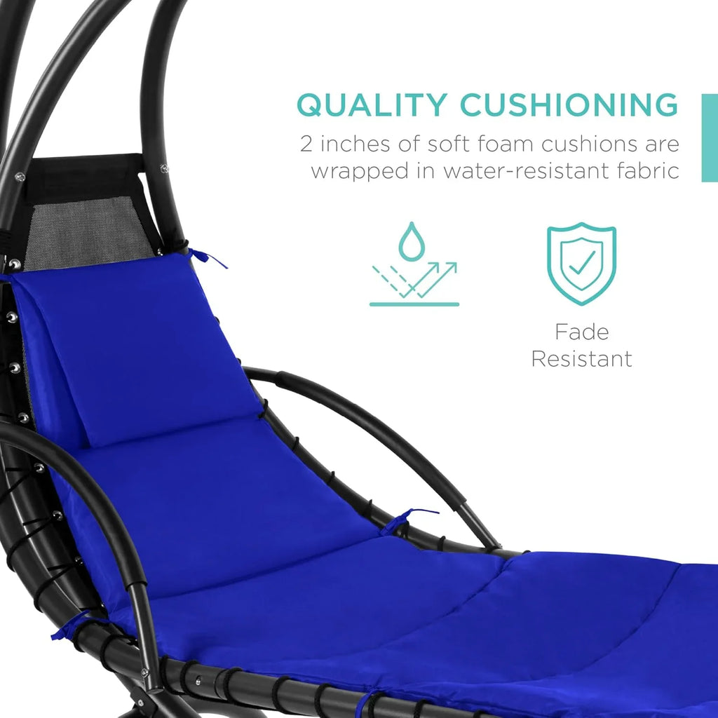 Chaise Longue Suspendue de Exterior Best Choice Products – Silla Balancín Curvada de Acero con Cojín Integrado y Toldo Desmontable – Gris Carbón