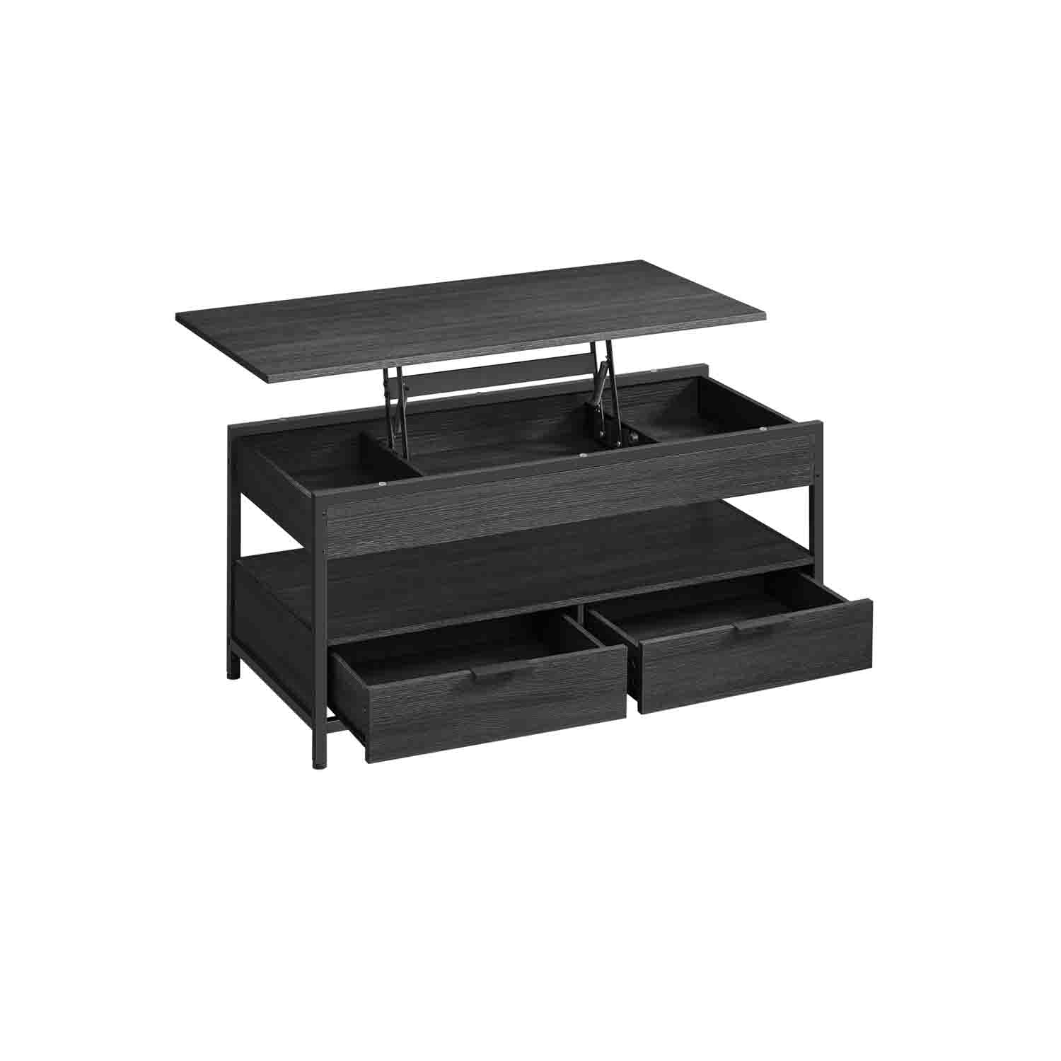 Mesa de Centro Elevable Marrón Rústico y Negro Tinta