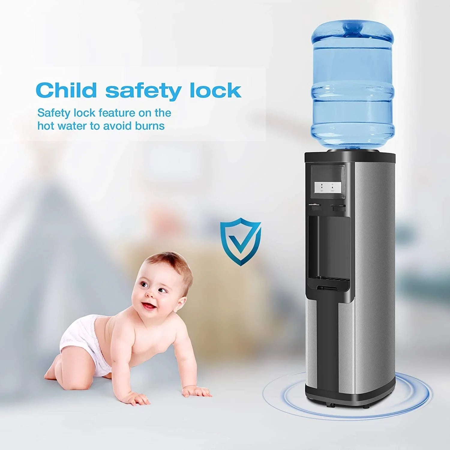 2025 Fuente de agua de carga superior para botellas de 3–5 galones – Agua caliente y fría con seguridad infantil – Negra