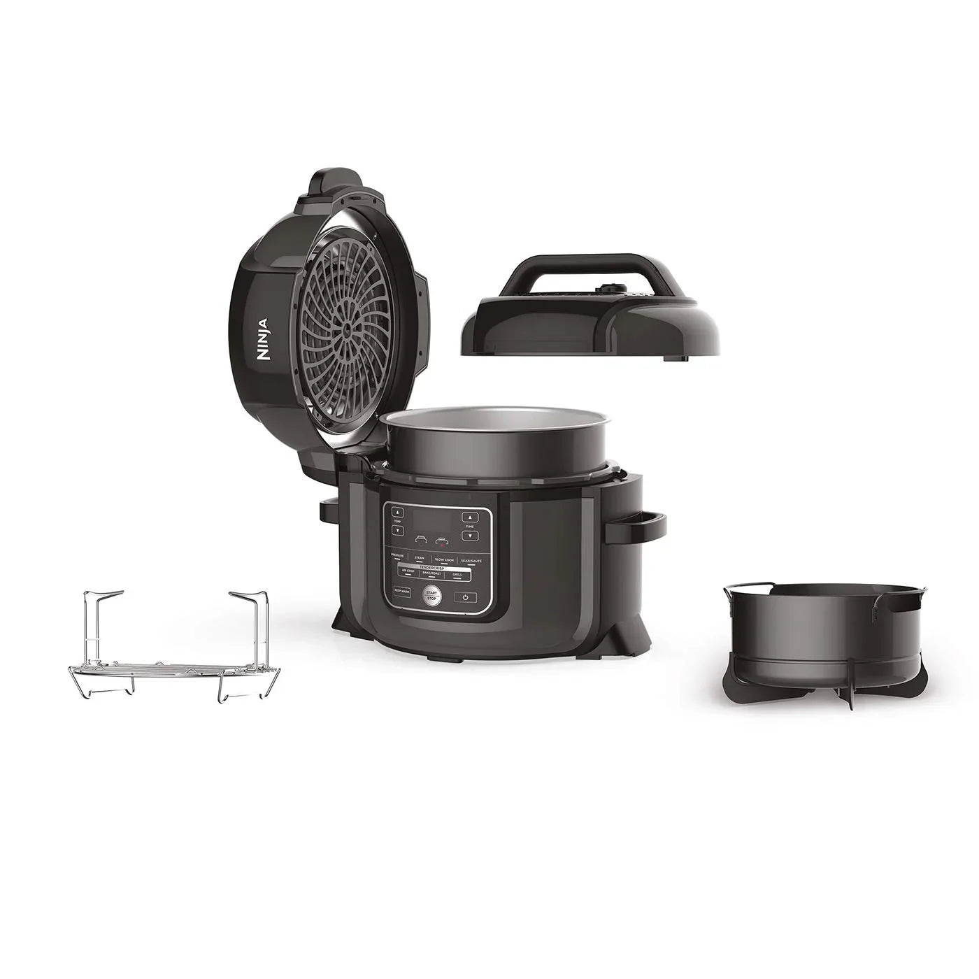 2025 Ninja Foodi Olla Multifunción [OP300UK], 7 en 1, 6 L, olla a presión eléctrica rápida y freidora de aire caliente, gris y negro