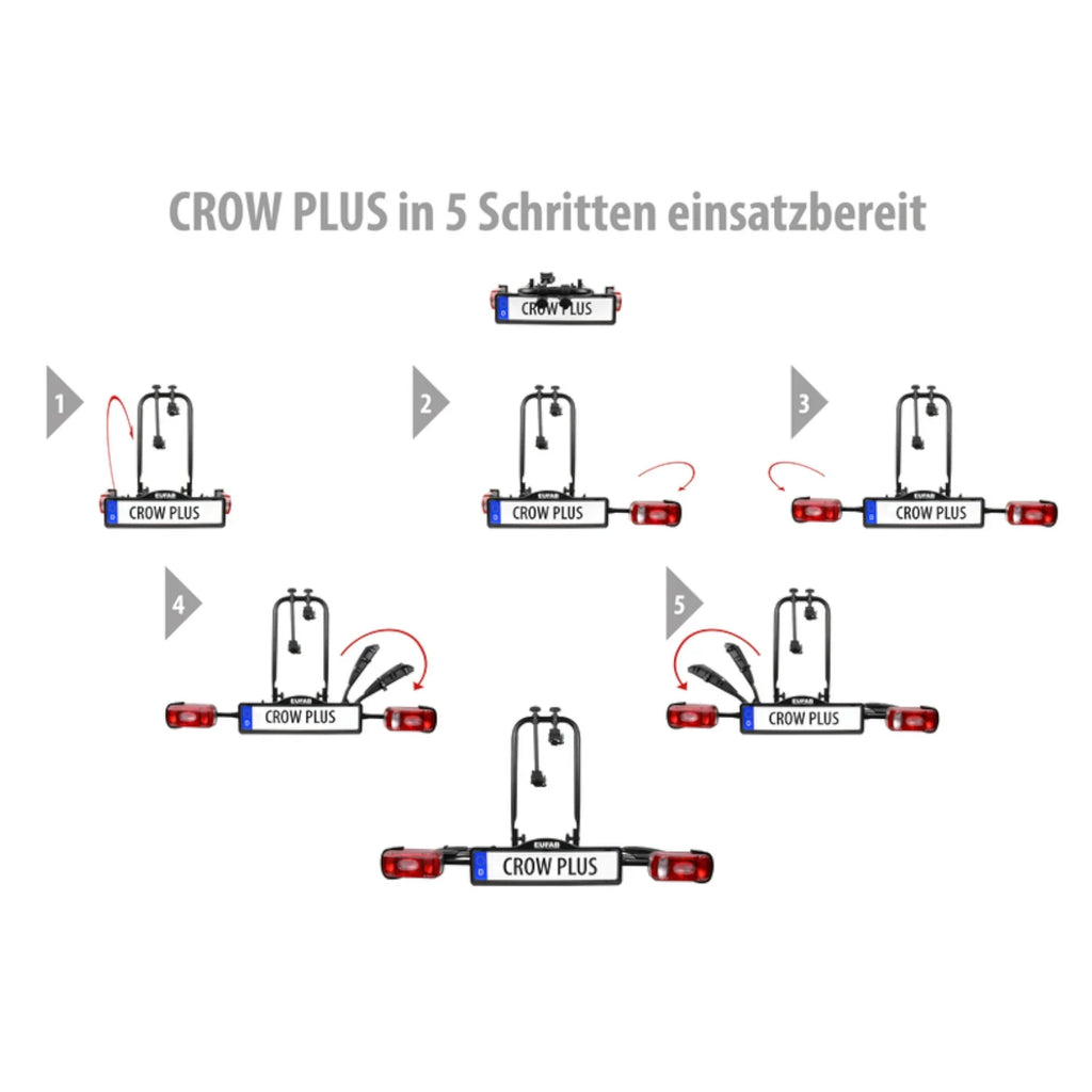 2025 EUFAB Portabicicletas para enganche – Modelo CROW PLUS – para 2 bicicletas / e-bikes hasta 50 kg, plegable