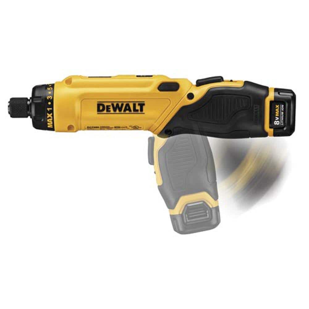 2025 Destornillador Giroscópico Inalámbrico 8V MAX con Mango Ajustable, (2) Baterías de 1.0Ah, Cargador y Bolsa DCF680N2