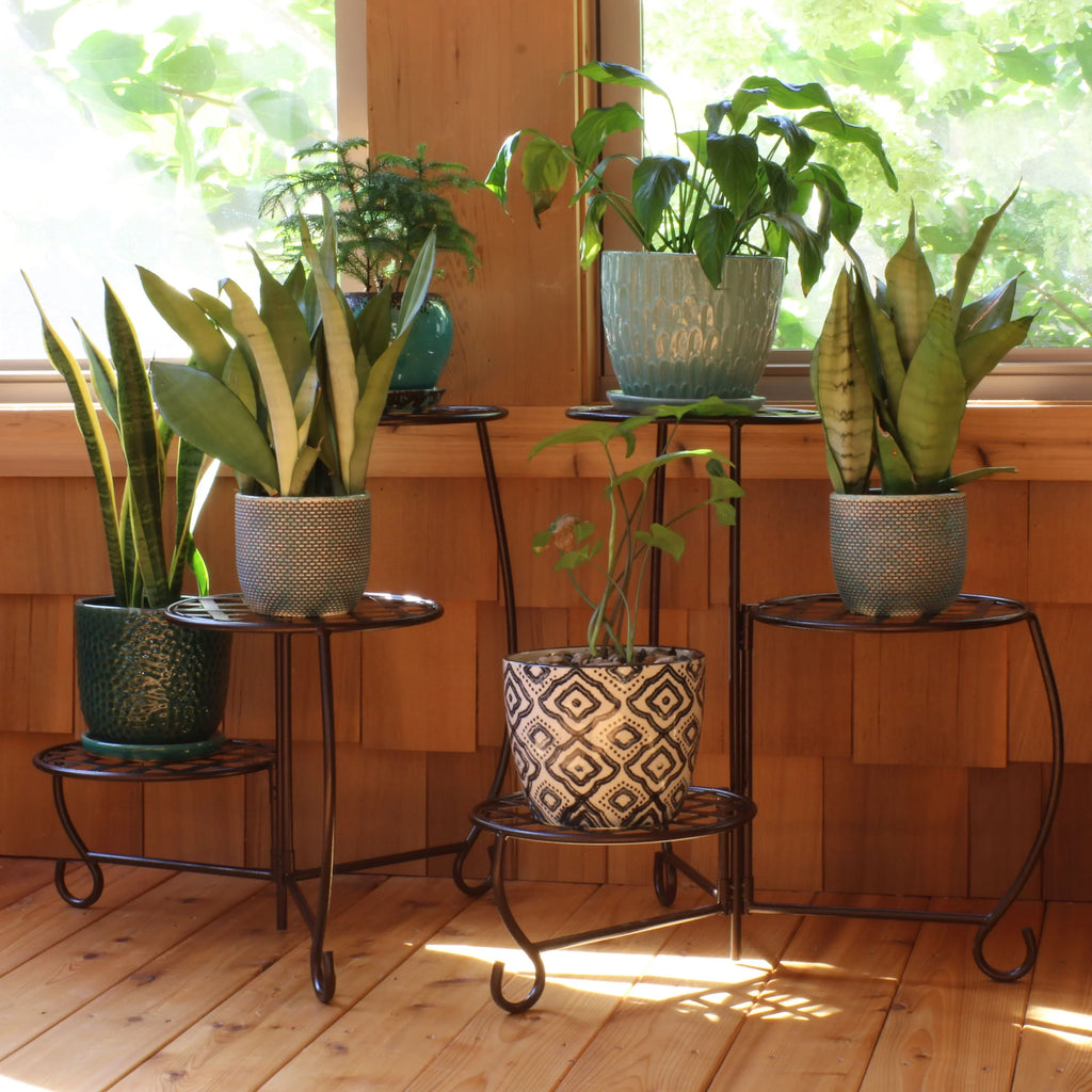 2025 Sunnydaze - Conjunto de 2 Soportes para Plantas de Metal con Diseño Ajedrezado y Acabado en Bronce