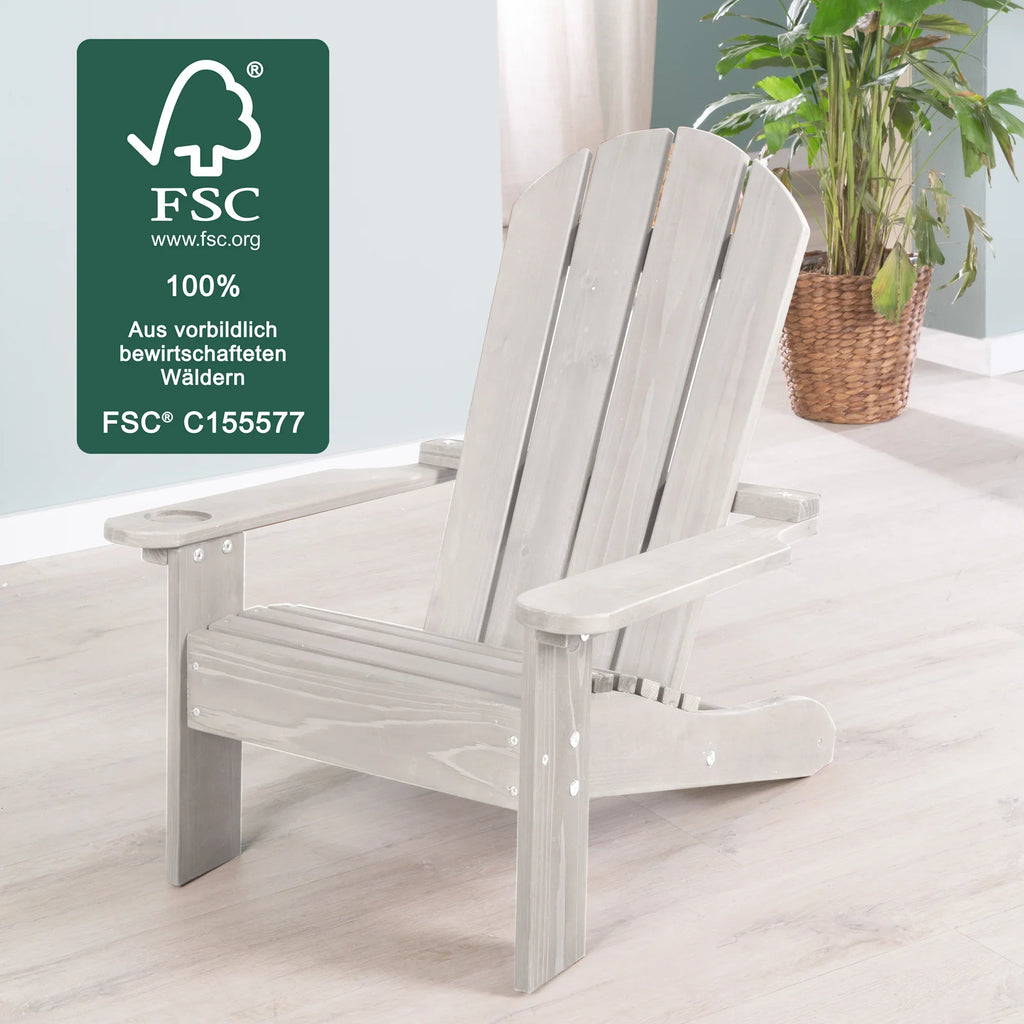 Silla Infantil de Exterior "Tumbona" – Tumbona de Madera Certificada FSC – Acabado en Gris Grabado