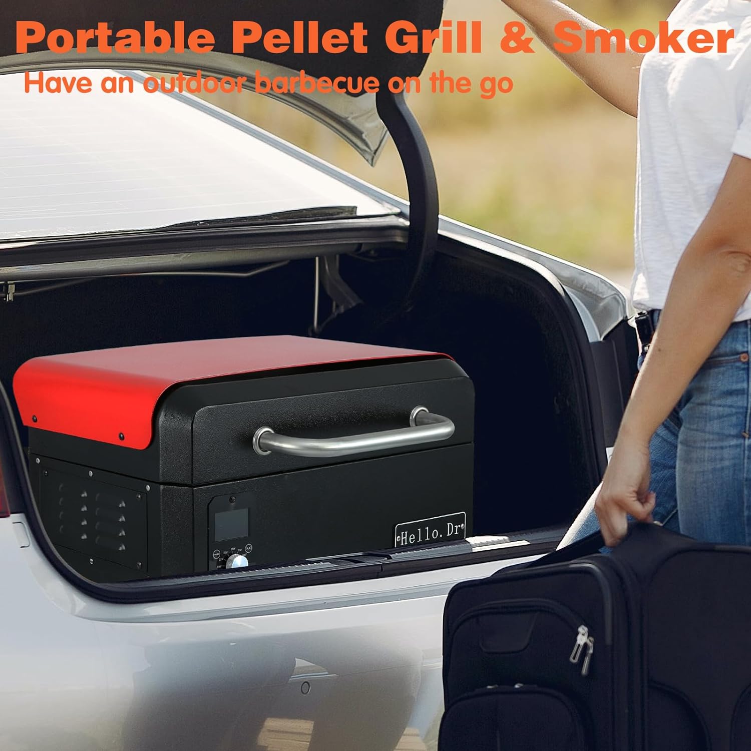 2025 Parrilla y Ahumador Portátil de Pellets de Madera Eléctrica 8 en 1 para Camping, RV, BBQ y Cocinar en el Patio - Control Inteligente de Temperatura y Tecnología de Vapor Súper Caliente