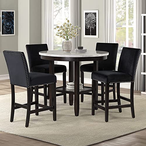 2025 New Classic Furniture Celeste Set de Comedor de 5 Piezas con Mesa Redonda de Mármol Sintético y 4 Sillas, 42 Pulgadas, Gris