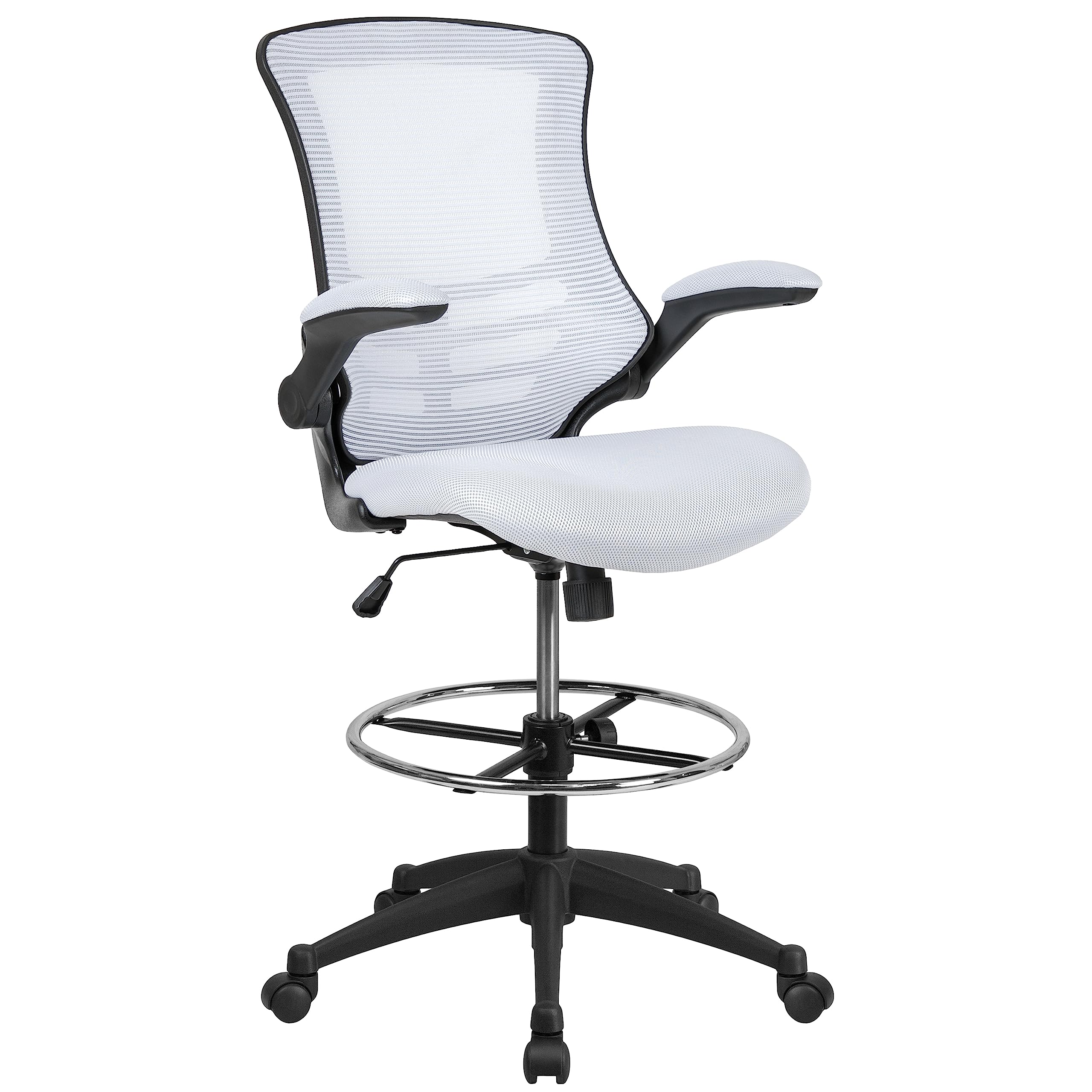 Silla Ergonómica de Dibujo Kelista con Respaldo Medio de Malla Negra | Reposapiés Ajustable, Brazos Abatibles | Comodidad y Productividad