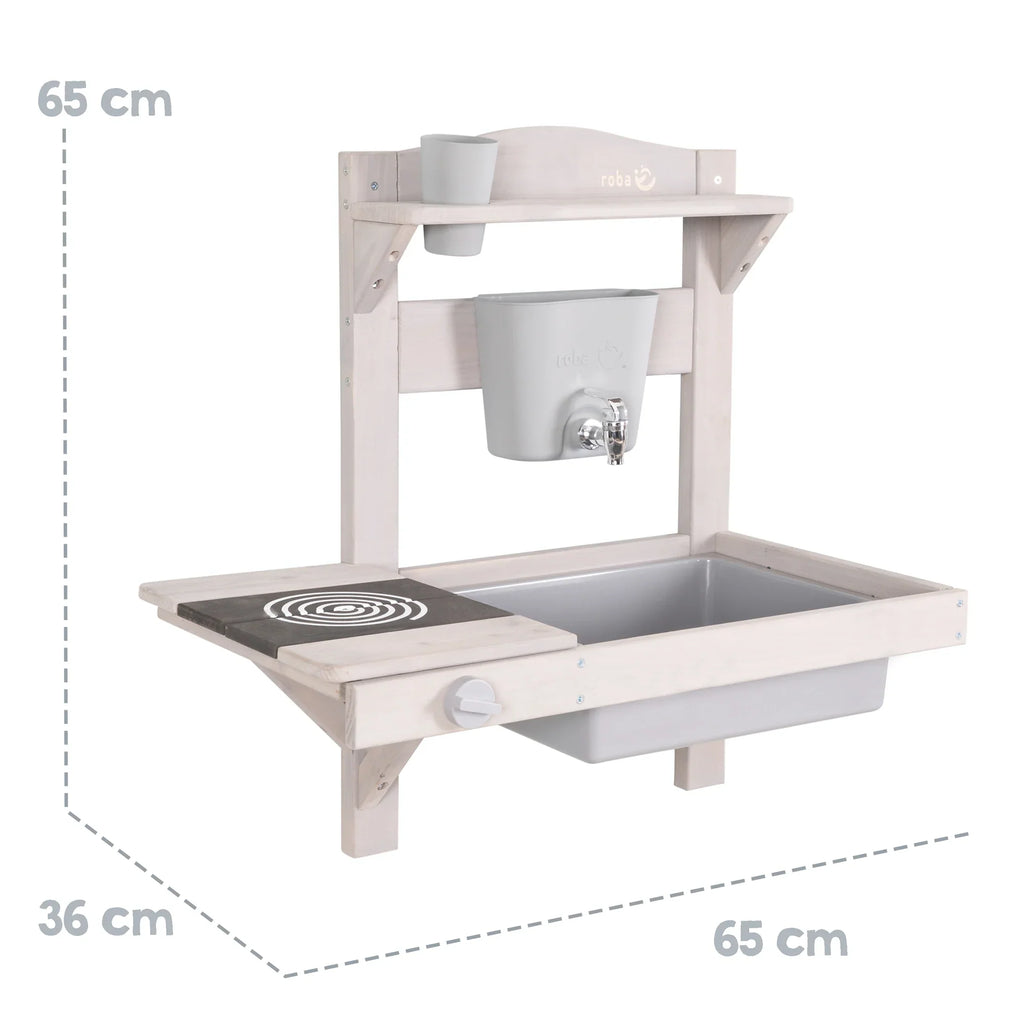 Cocina colgante de juego y barro con accesorios – Madera certificada FSC – Acabado en gris grabado