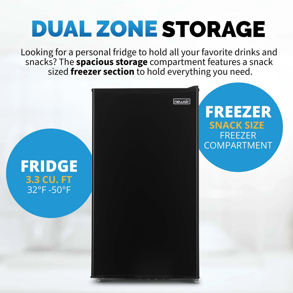 2025 Newair® Mini refrigerador compacto con congelador, 3,3 pies cúbicos – Negro