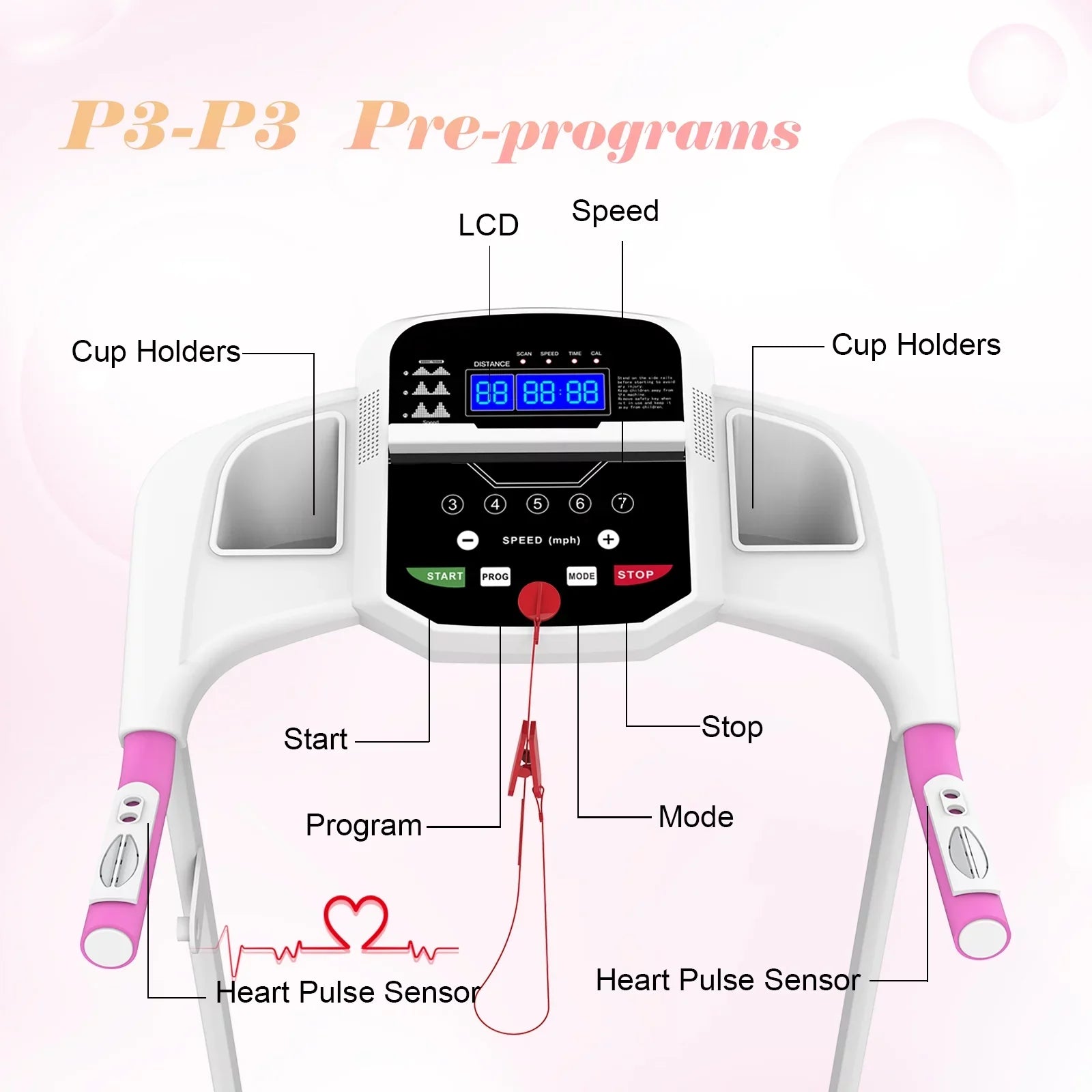 Cinta de correr plegable FYC para el hogar, 2,5 HP, velocidad hasta 12 km/h, motor eléctrico sin escobillas silencioso Proform para gimnasio en casa, tapiz con sensor de frecuencia cardíaca y pantalla LED (rosa)