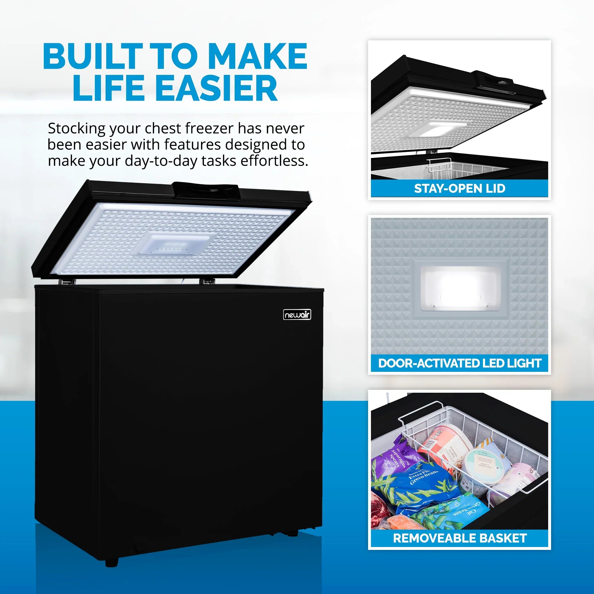 2025 Congelador Horizontal Mini-Profunfo Newair – 5 pies³ – Negro