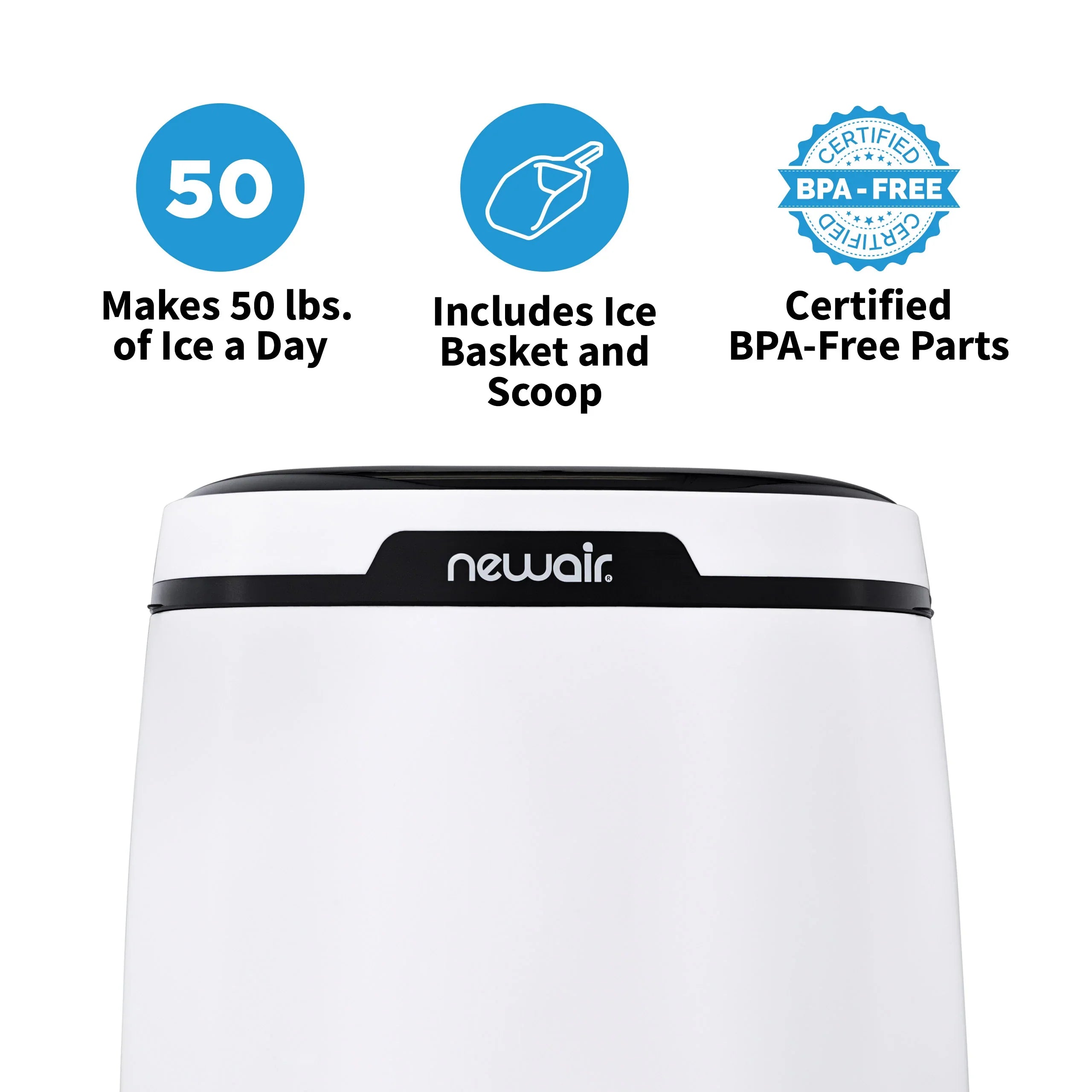 2025 Máquina de Hielo de Encimera Newair® – Cubos de Hielo en Forma de Bala, Blanco