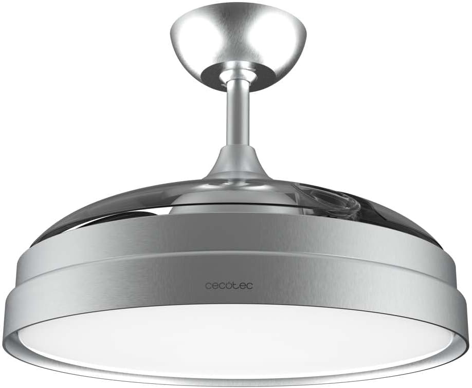 Ventilador de Techo Cecotec con Aspas Retráctiles y Lámpara Invisible EnergySilence Aero 4280 de Acero, 40 W, Diámetro 42 Pulgadas (106 cm), Temporizador, 3 Tonos de Luz, Función Verano-Invierno