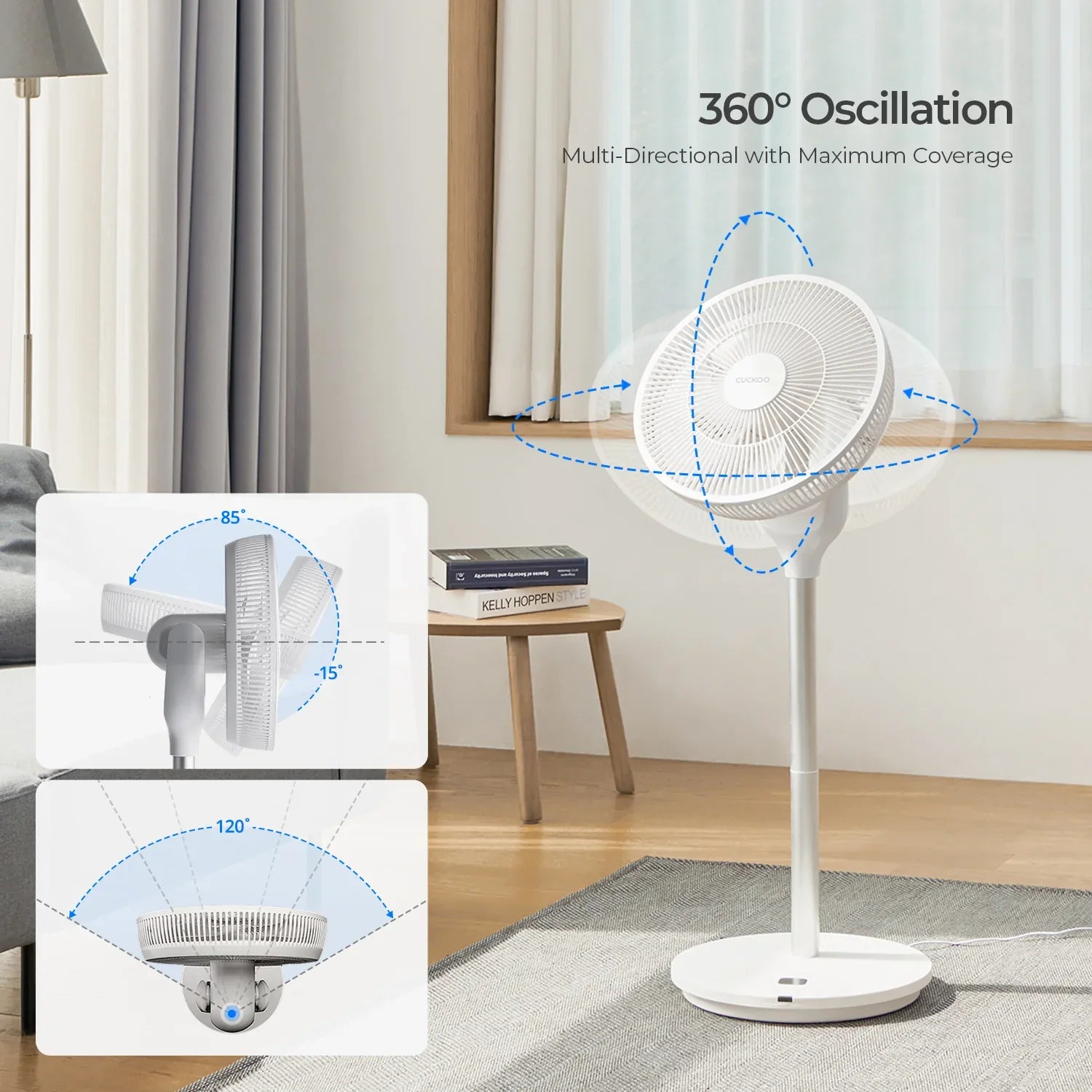 2025 Ventilador Circulador de Aire Rotativo 360° (CF-AC1410WH), Ventilador de Pie con 12 Velocidades
