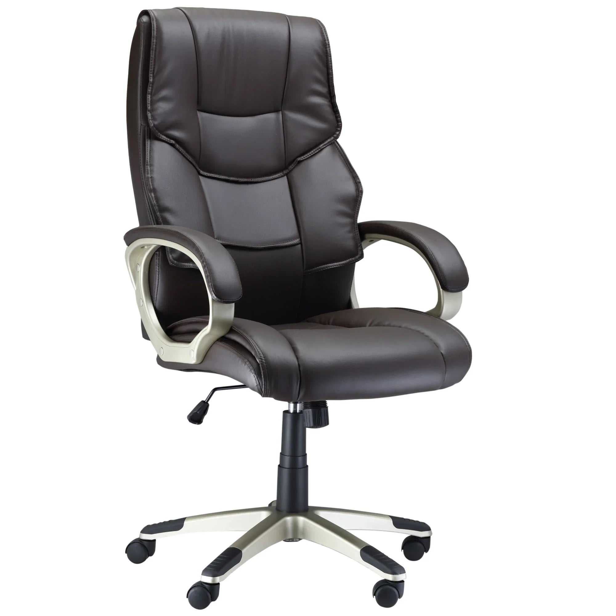 Silla de Oficina con Respaldo Alto, Sillón Giratorio de Cuero Sintético con Altura Ajustable, Marrón