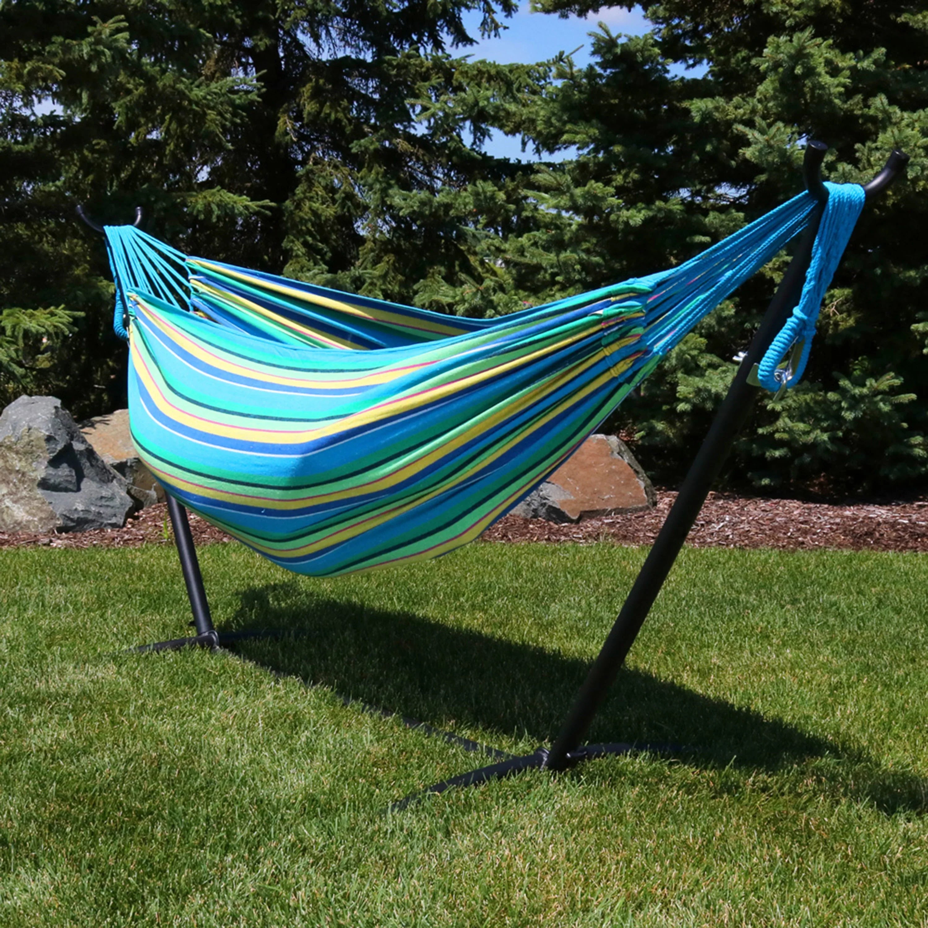 2025 Hamaca Brasileña Doble con Soporte y Bolsa de Transporte Sunnydaze